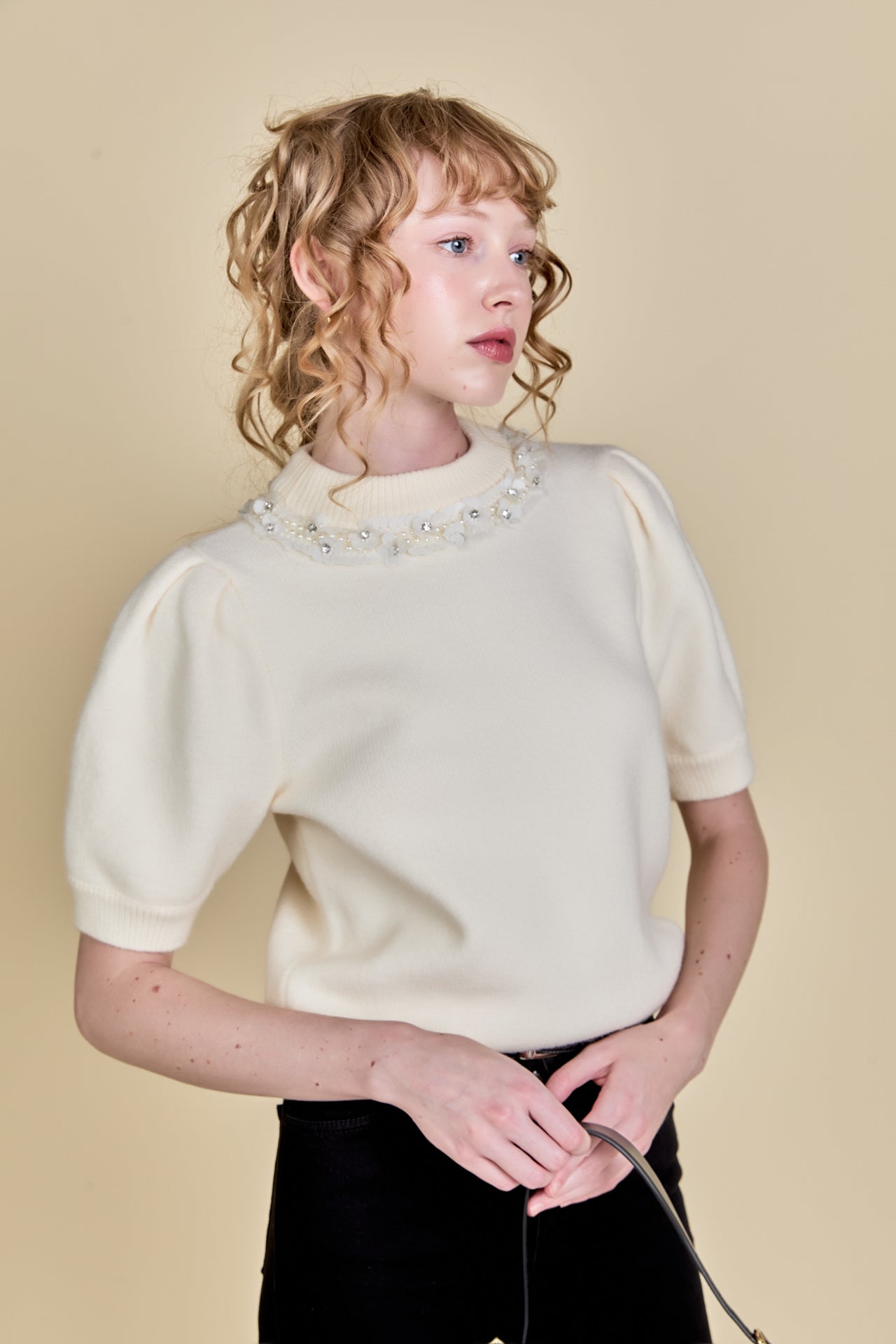 ENGLISH FACTORY - Embellishment Puff Sleeve Knit - TOPS available at Objectrare