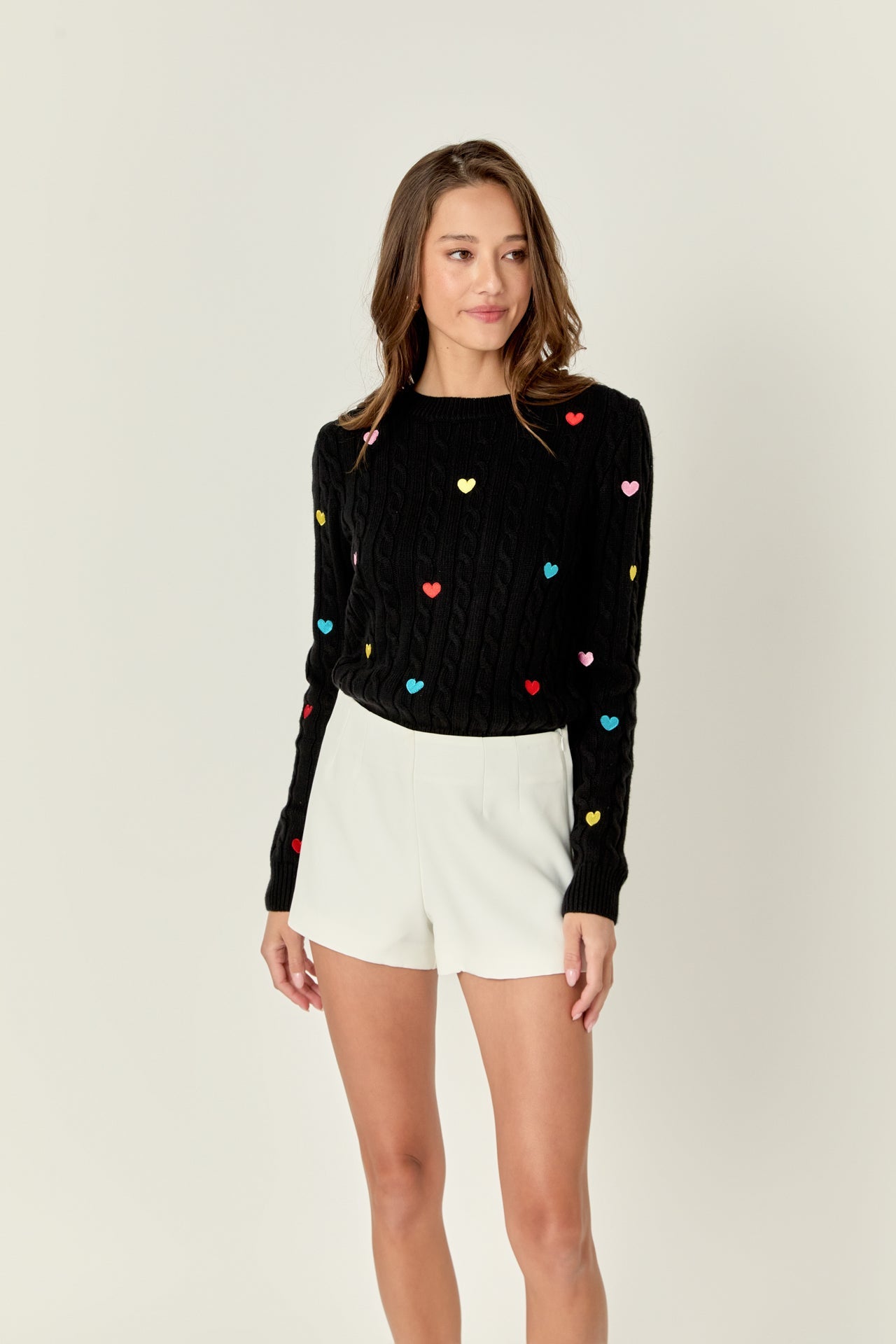 ENGLISH FACTORY - Heart Embroidery Knit Sweater - SWEATERS & KNITS available at Objectrare