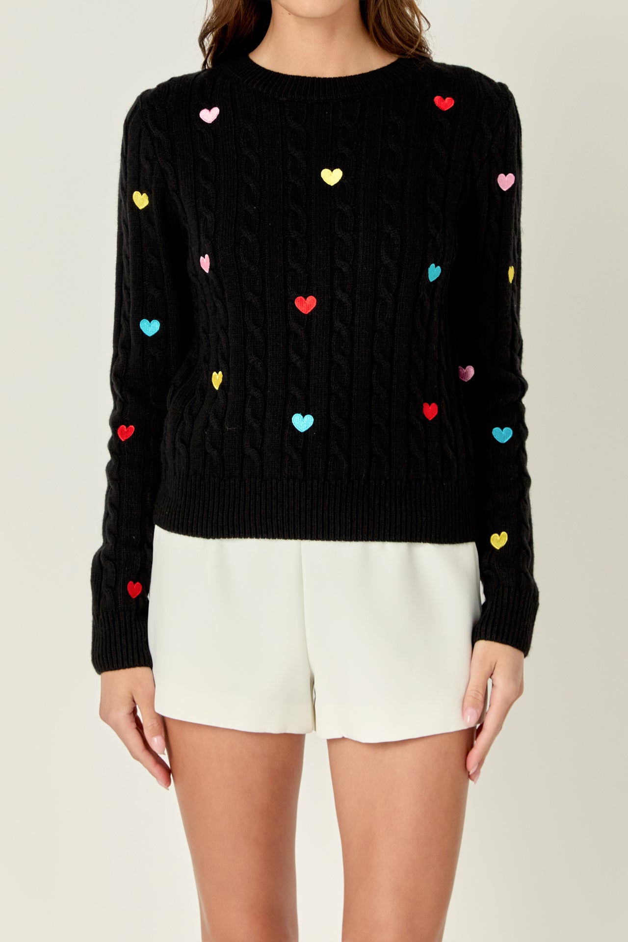 ENGLISH FACTORY - Heart Embroidery Knit Sweater - SWEATERS & KNITS available at Objectrare