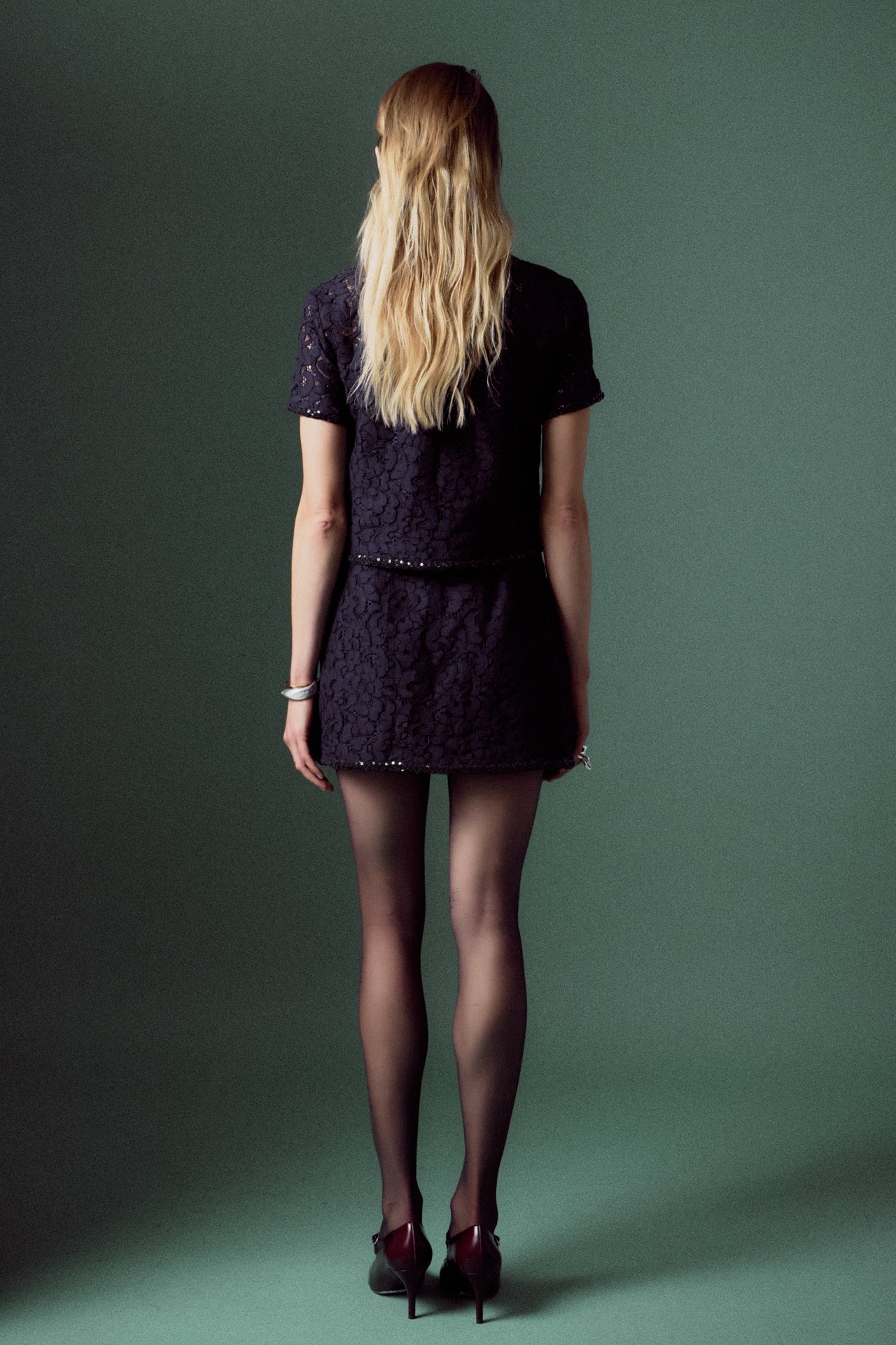 ENGLISH FACTORY - Lace Sequin Short Sleeve Top - TOPS available at Objectrare