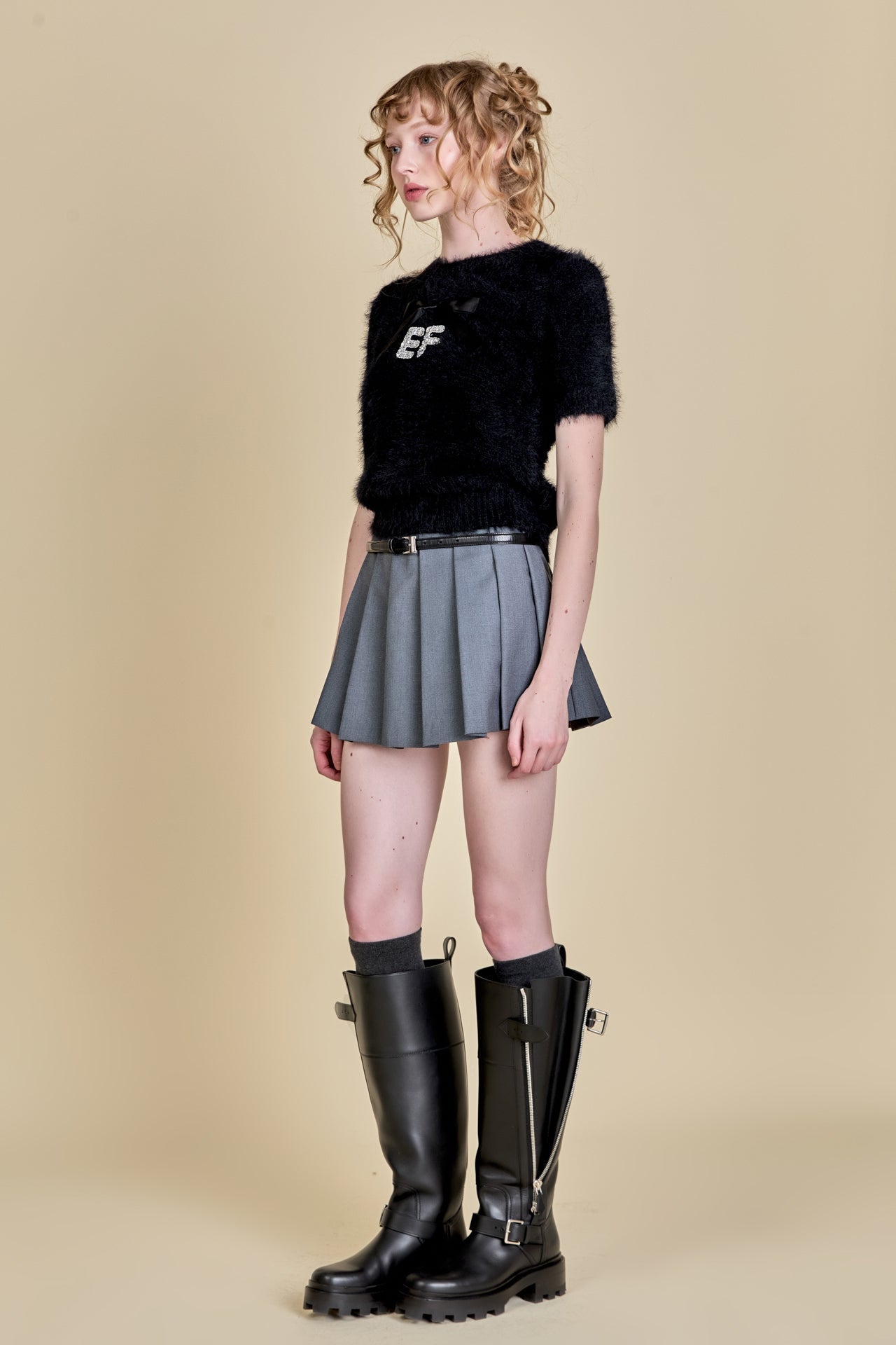 ENGLISH FACTORY - Rhinestone EF Logo Knit - TOPS available at Objectrare