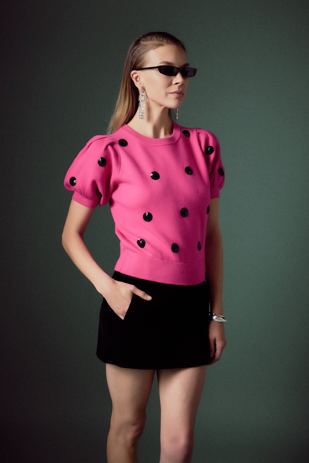 ENGLISH FACTORY - Sequin Dot Black Sweater - SWEATERS & KNITS available at Objectrare