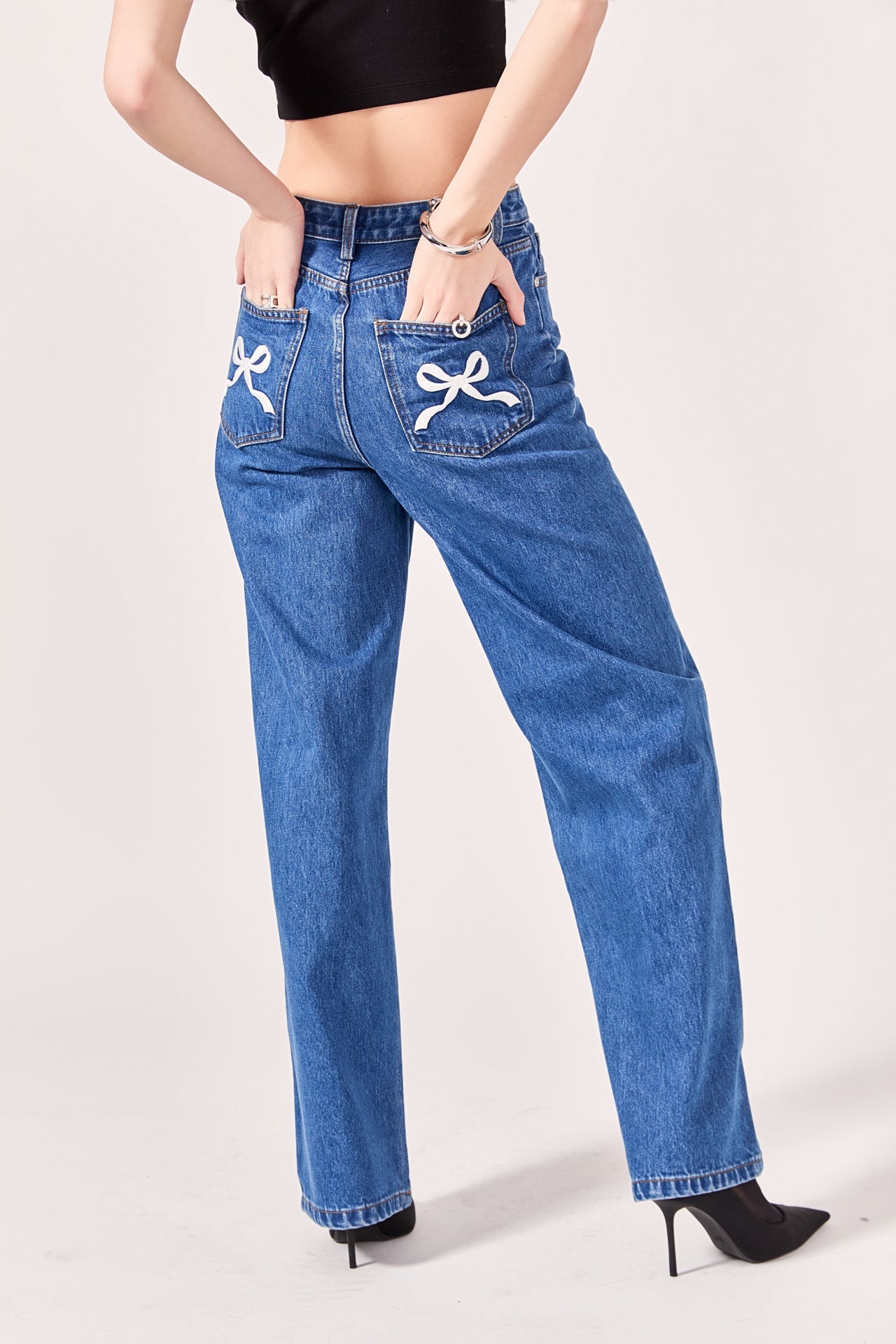 ENGLISH FACTORY - Embroidered Bow Denim - PANTS available at Objectrare