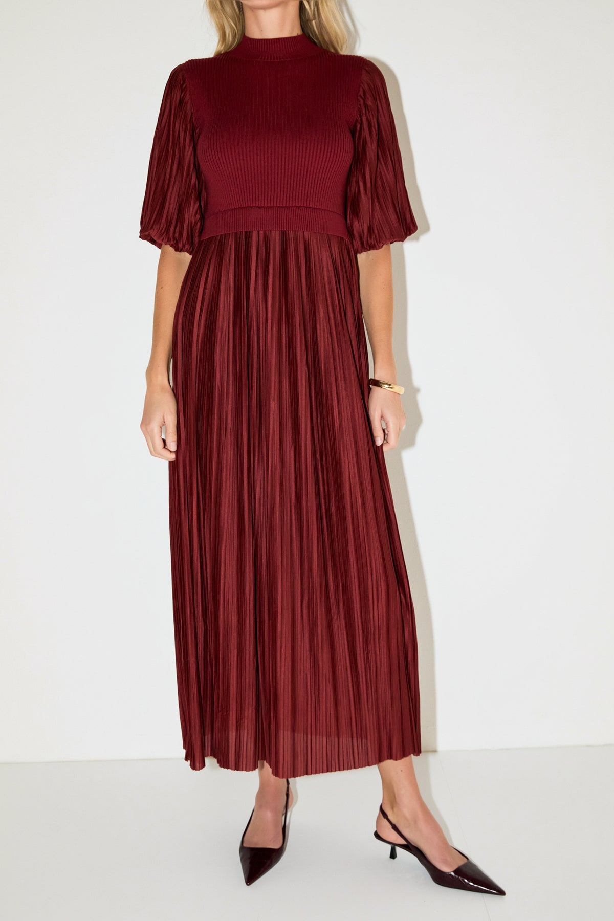 Pleated Mix Media Maxi Dress