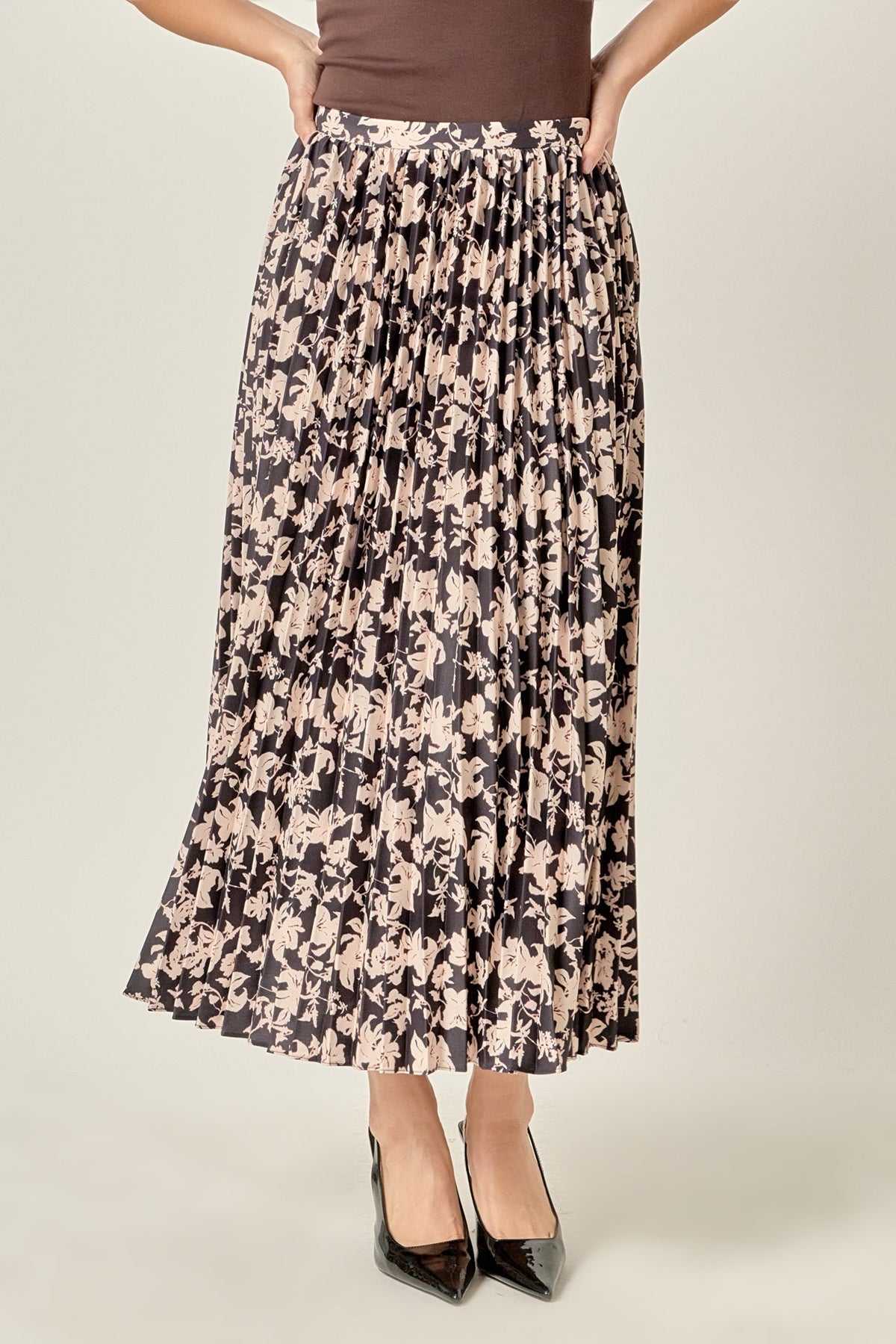 ENGLISH FACTORY - Pleated Print Midi Skirt - SKIRTS available at Objectrare