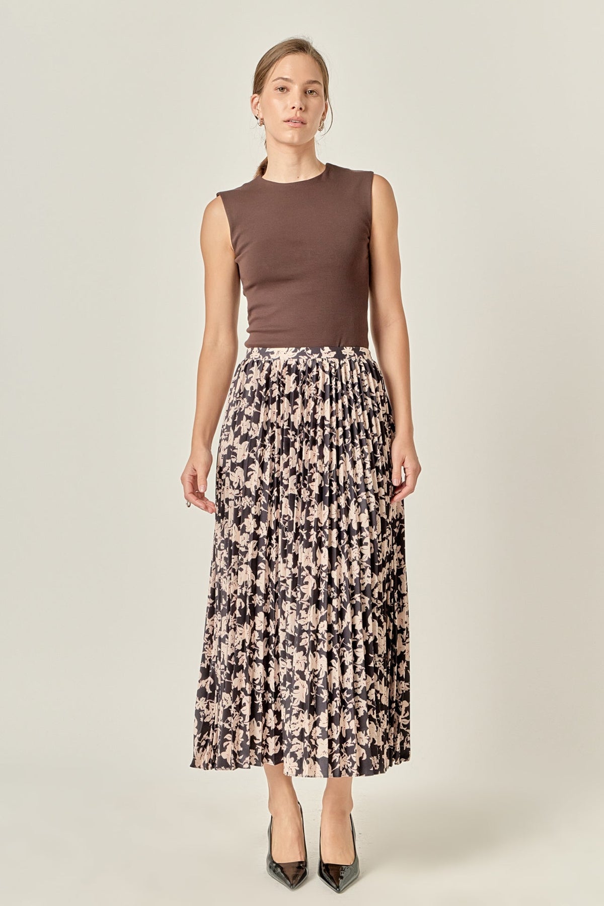 ENGLISH FACTORY - Pleated Print Midi Skirt - SKIRTS available at Objectrare