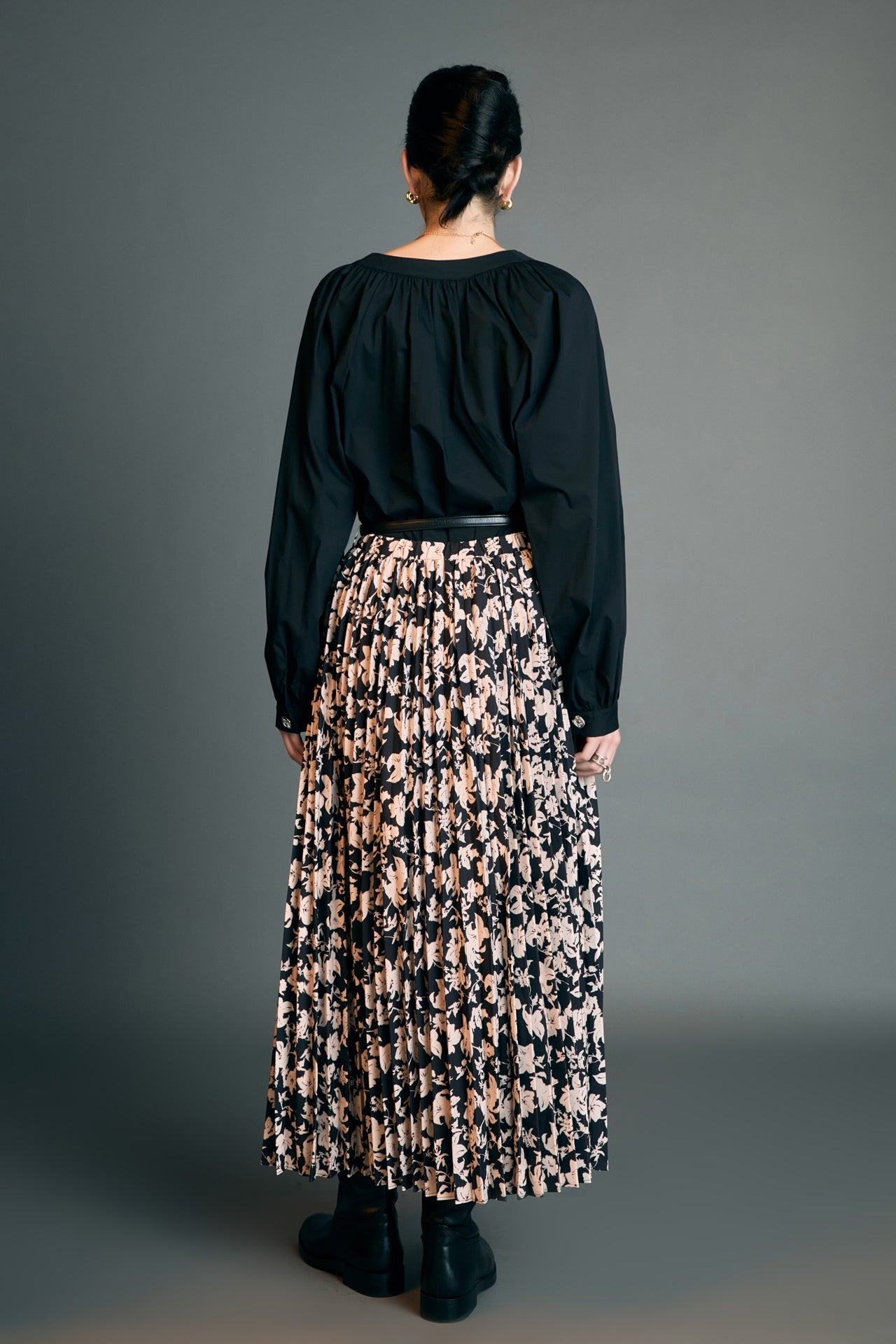 Pleated Print Midi Skirt