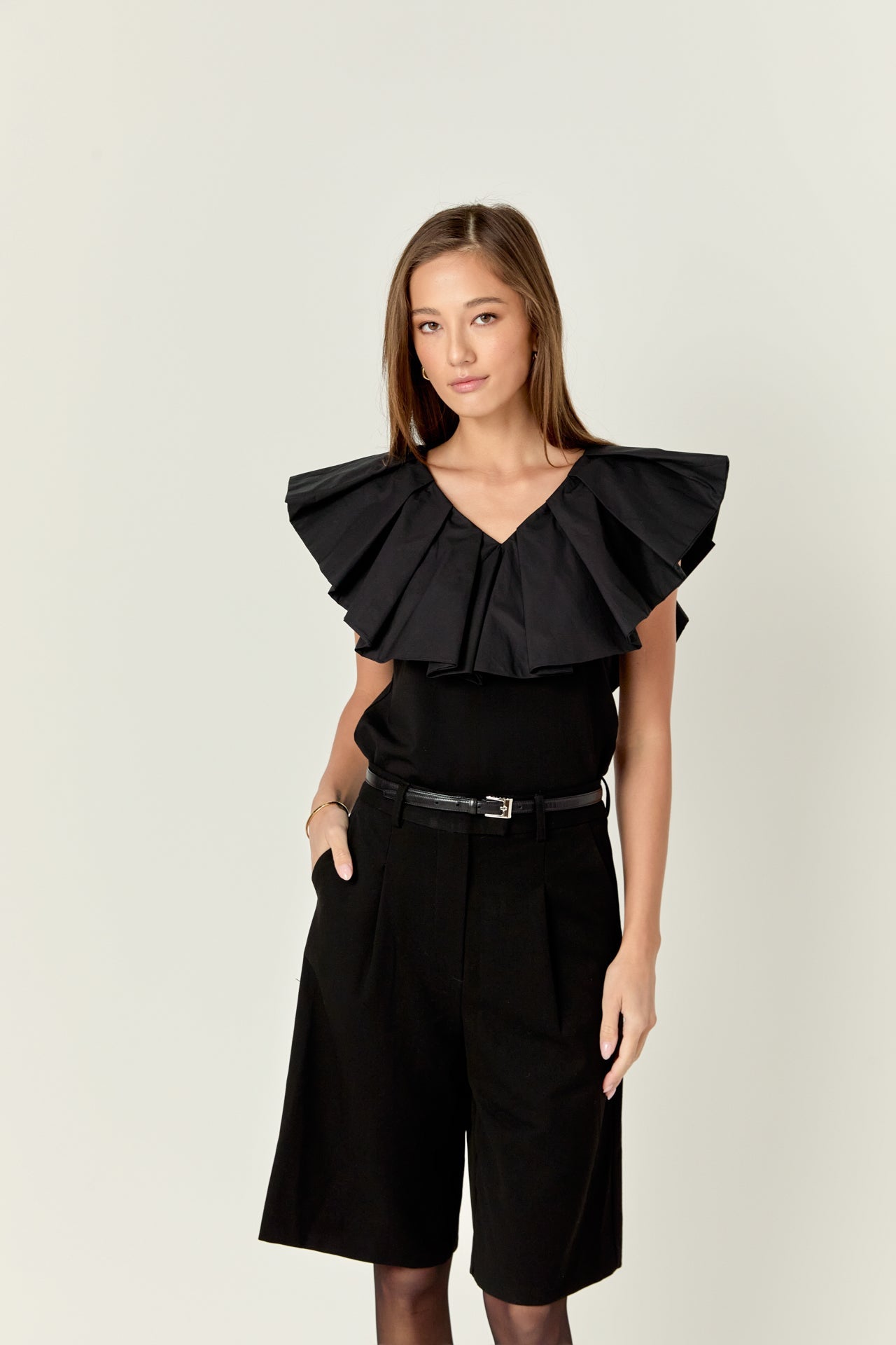 ENGLISH FACTORY - Mix Media Ruffled Sleeveless Top - TOPS available at Objectrare