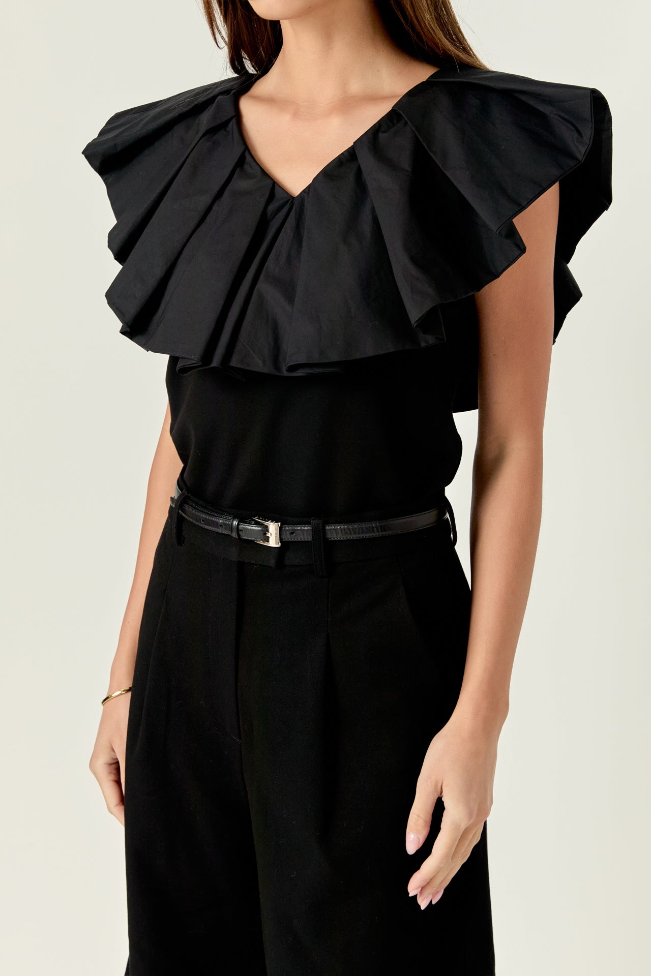 ENGLISH FACTORY - Mix Media Ruffled Sleeveless Top - TOPS available at Objectrare