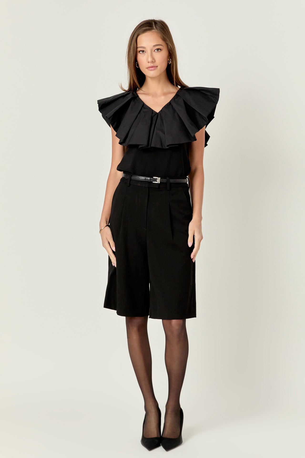ENGLISH FACTORY - Mix Media Ruffled Sleeveless Top - TOPS available at Objectrare