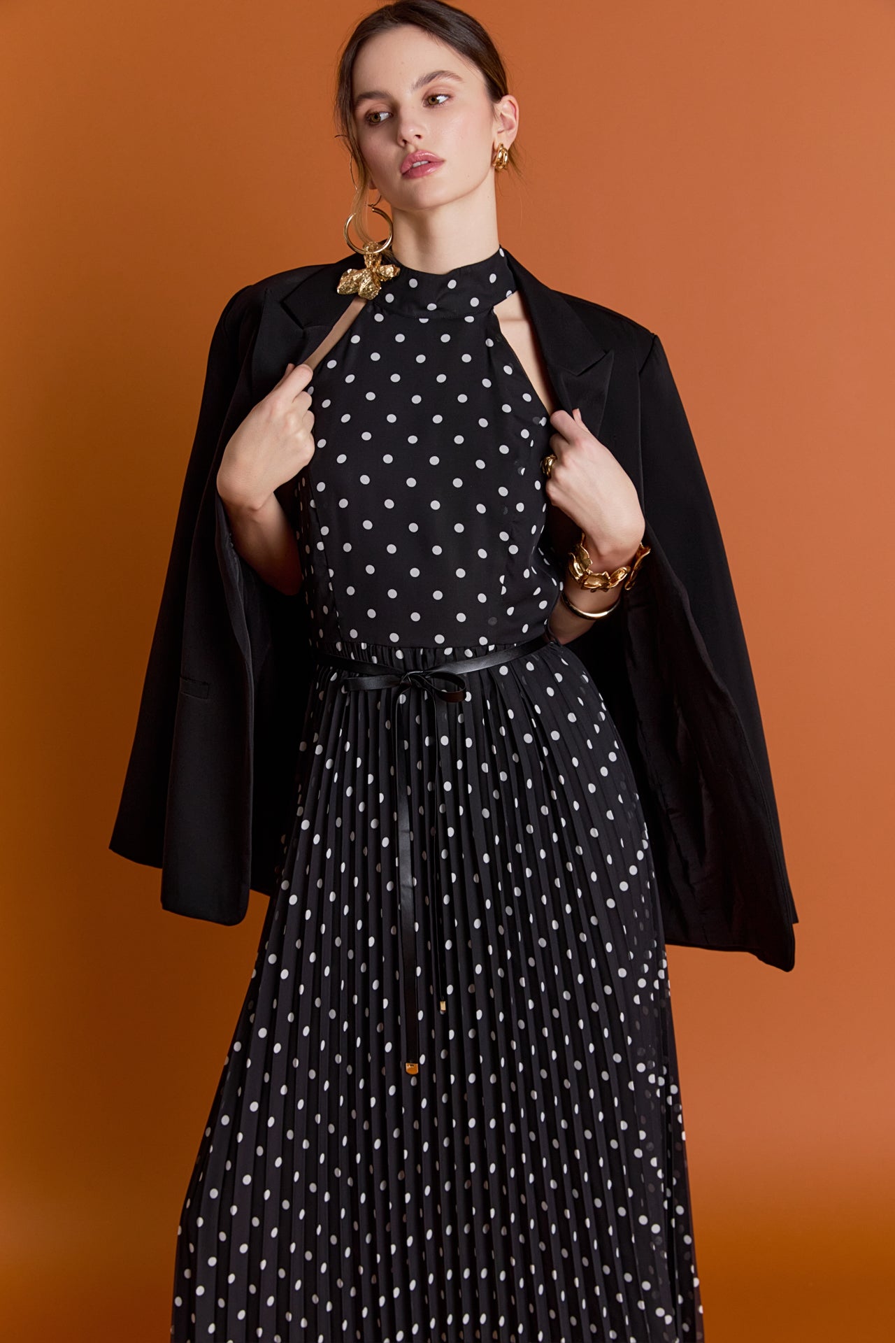 Zoe Polka Dot Pleated Midi Dress