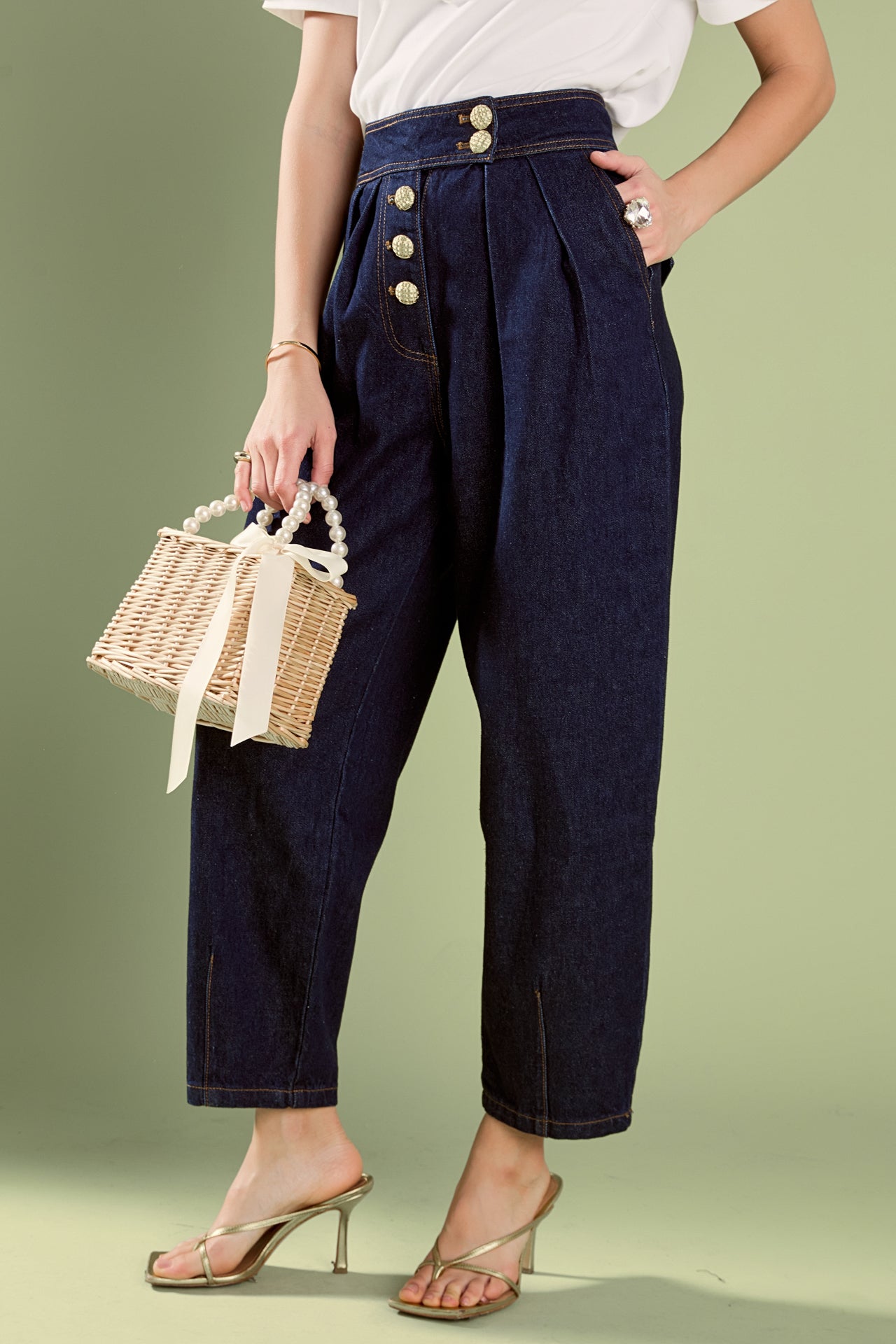 ENGLISH FACTORY - Susie Cropped Denim Trousers - PANTS available at Objectrare