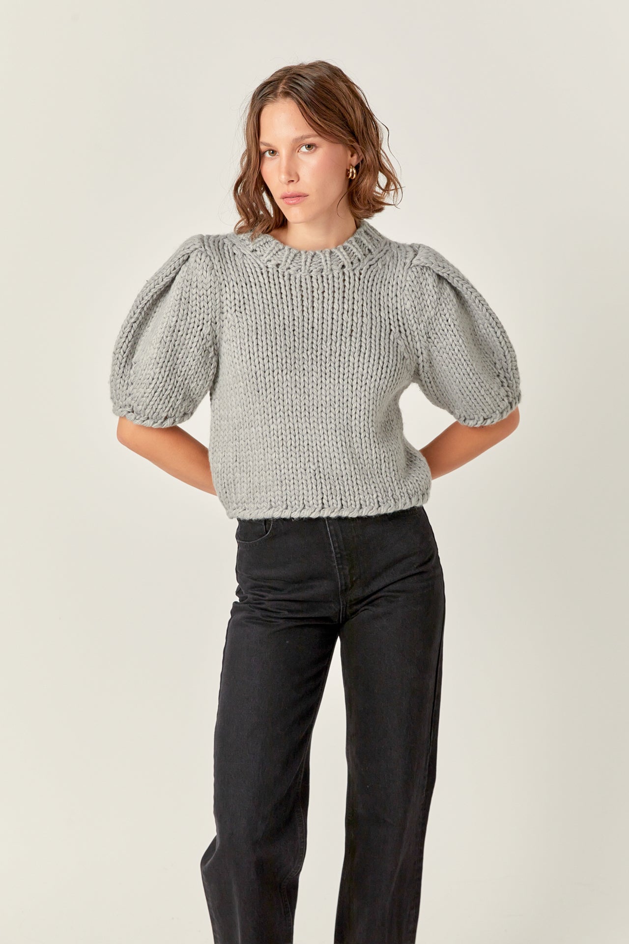 ENGLISH FACTORY - Heavy Yarn Puff Sleeves Knit - TOPS available at Objectrare