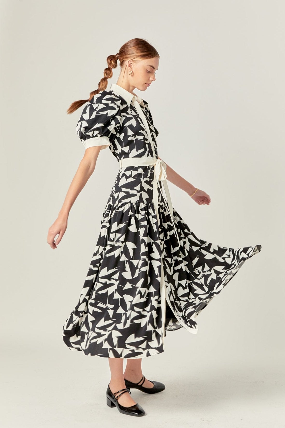 ENGLISH FACTORY - White and Black Printed Midi Dress - DRESSES available at Objectrare
