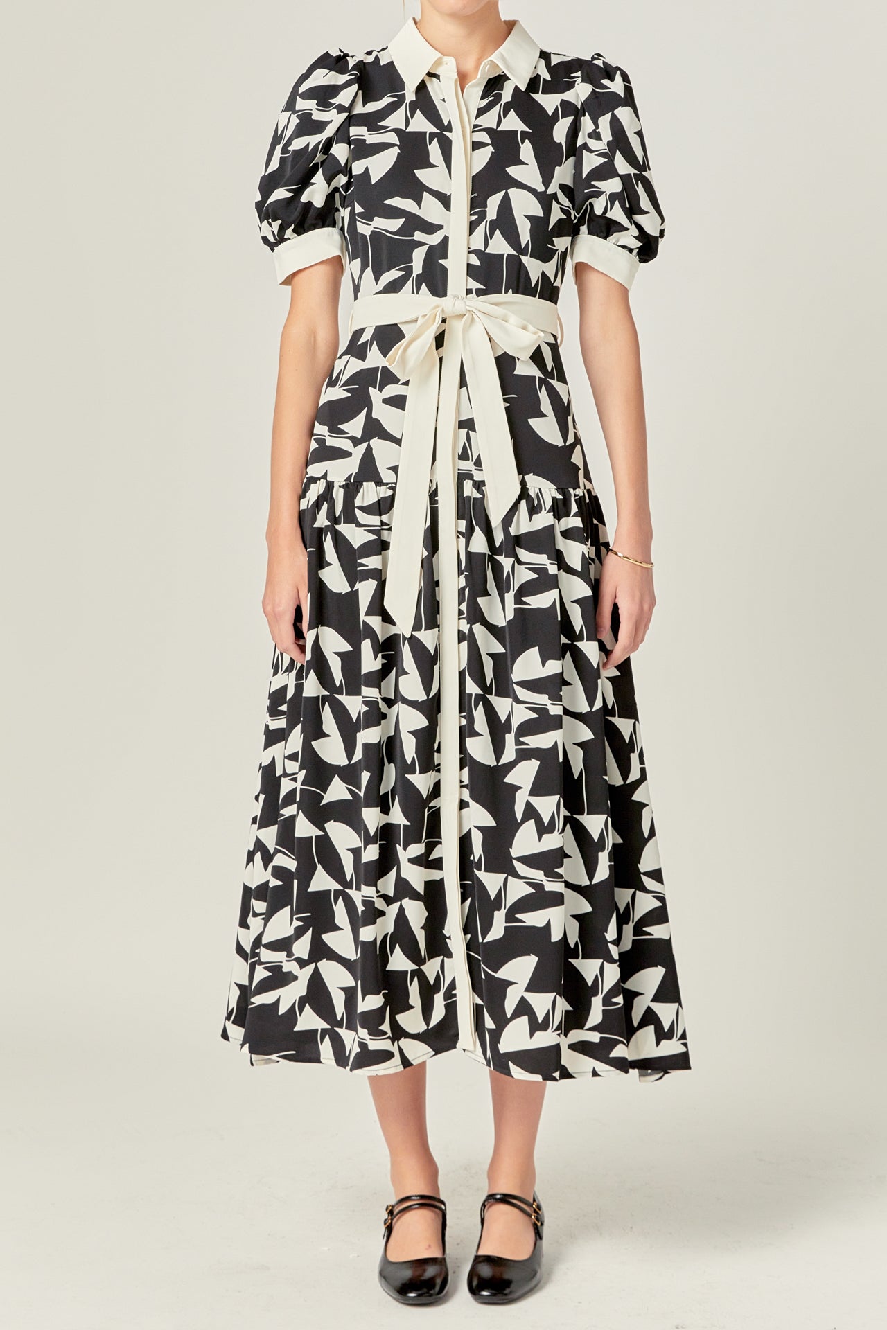 ENGLISH FACTORY - White and Black Printed Midi Dress - DRESSES available at Objectrare