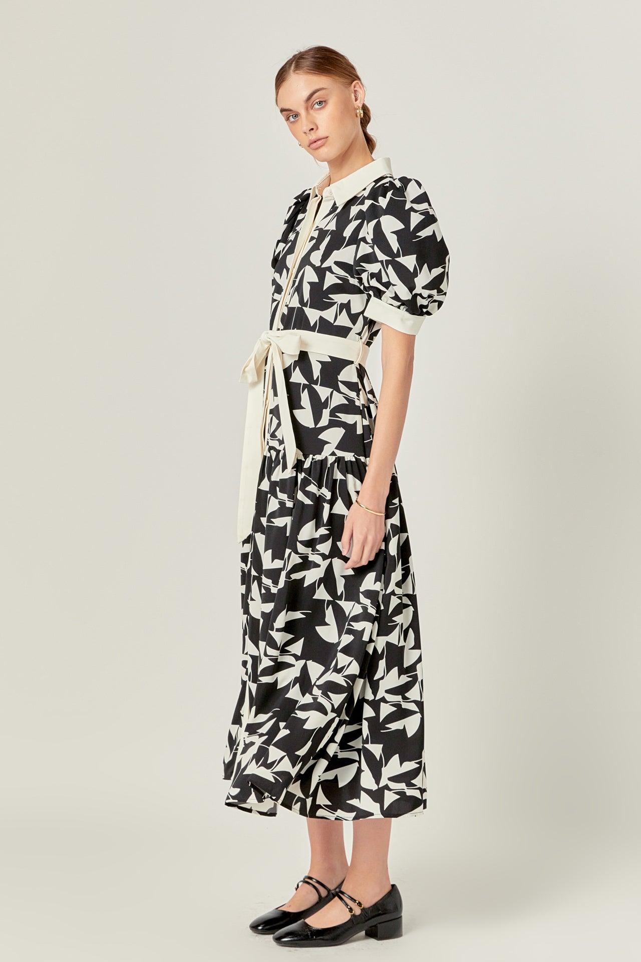 ENGLISH FACTORY - White and Black Printed Midi Dress - DRESSES available at Objectrare