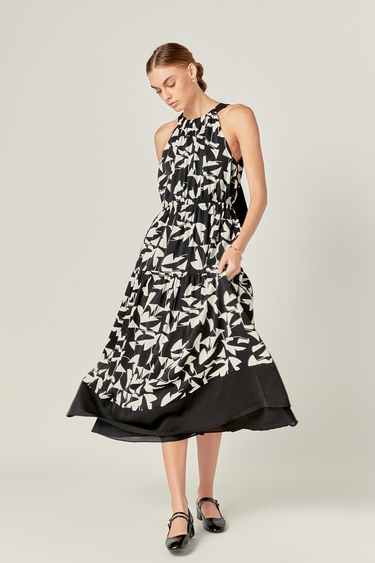 ENGLISH FACTORY - White and Black Printed Sleeveless Midi Dress - DRESSES available at Objectrare