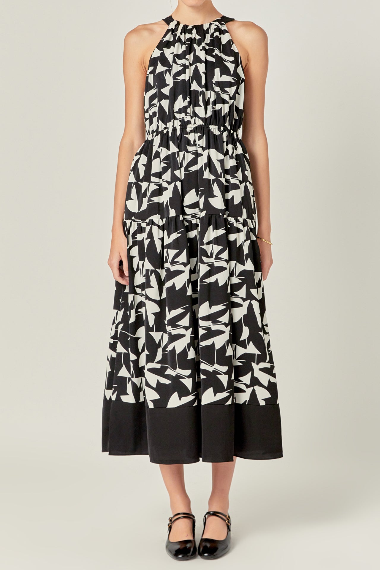 ENGLISH FACTORY - White and Black Printed Sleeveless Midi Dress - DRESSES available at Objectrare