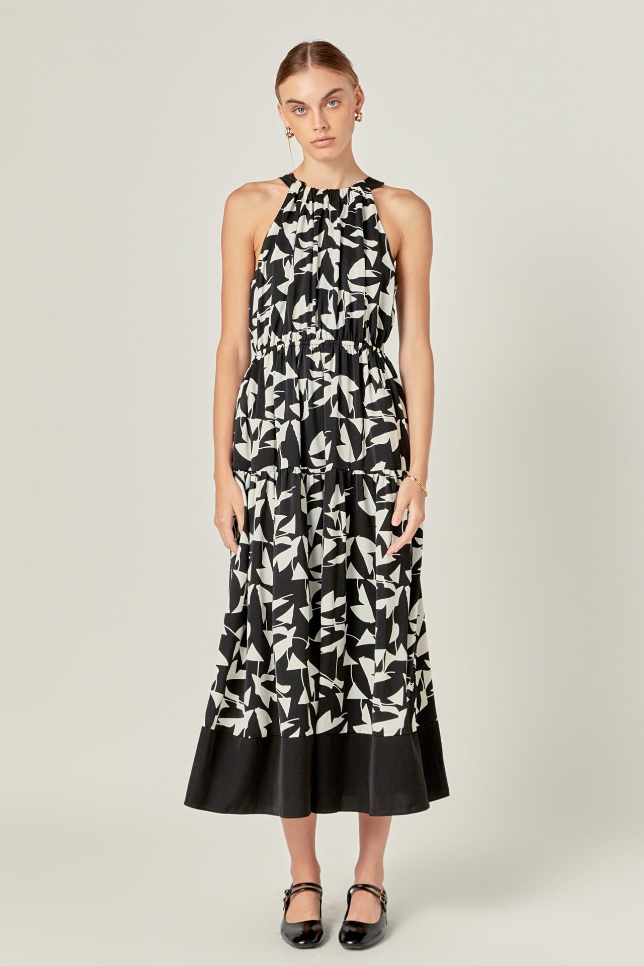 ENGLISH FACTORY - White and Black Printed Sleeveless Midi Dress - DRESSES available at Objectrare