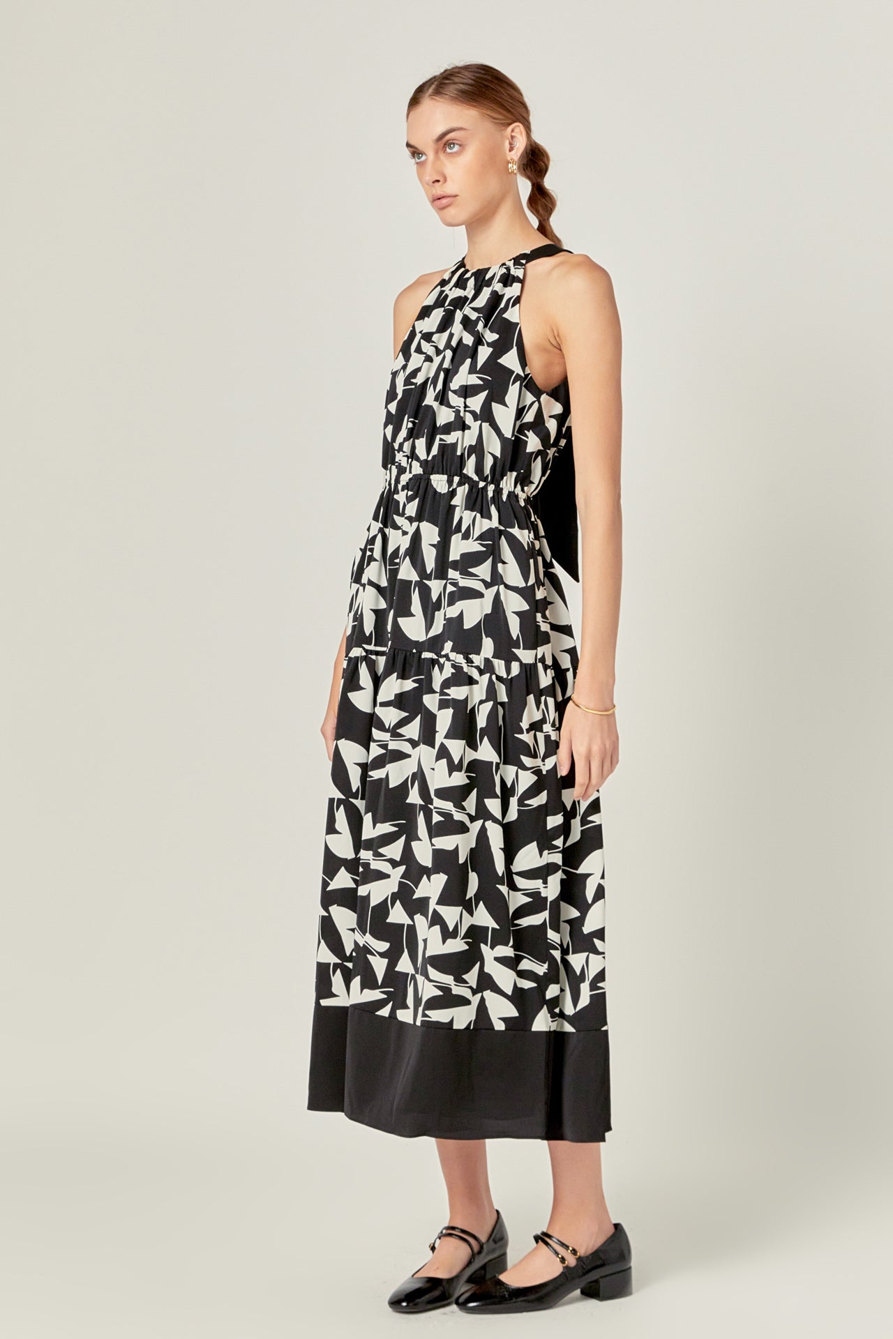 ENGLISH FACTORY - White and Black Printed Sleeveless Midi Dress - DRESSES available at Objectrare