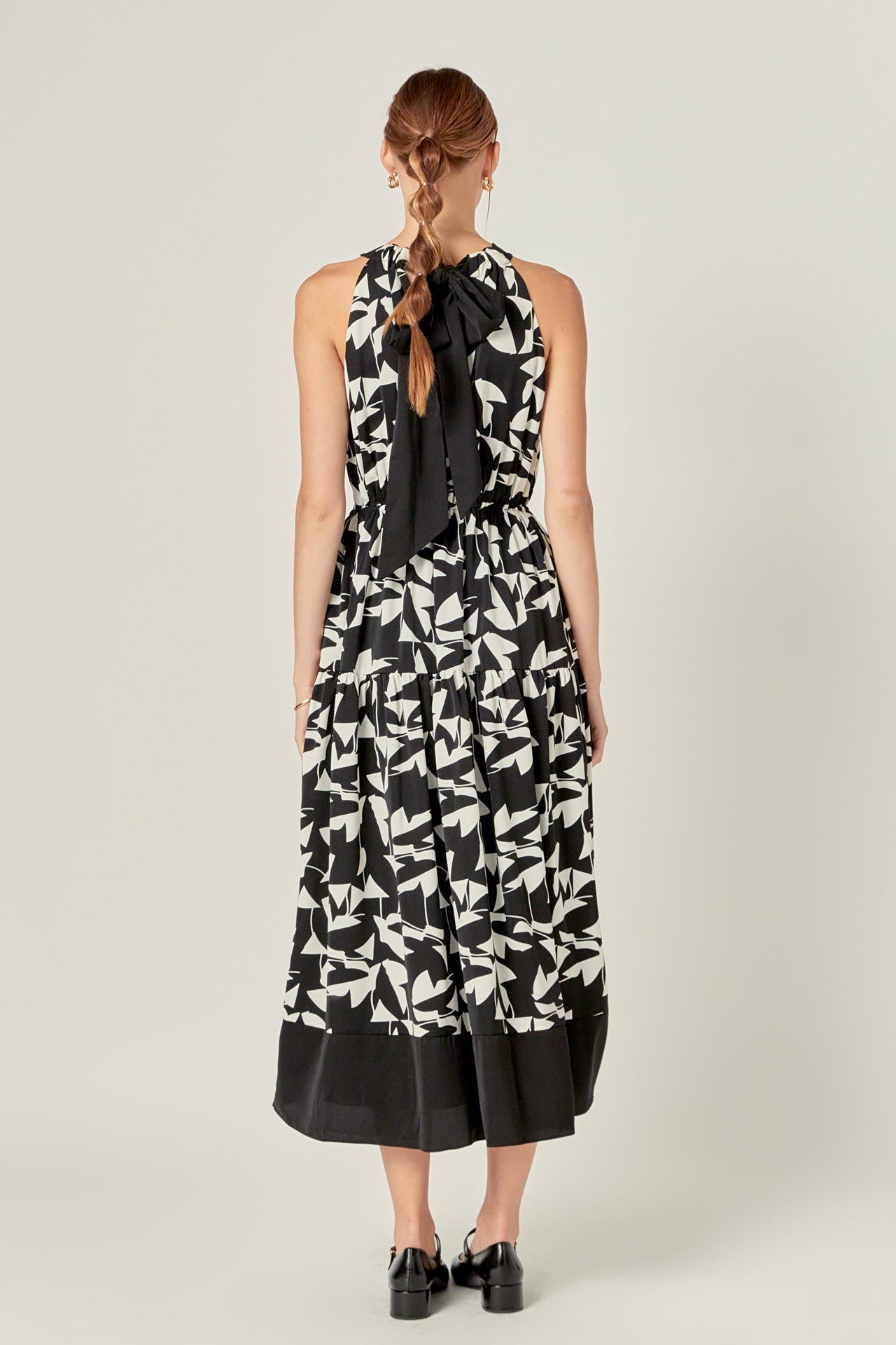 ENGLISH FACTORY - White and Black Printed Sleeveless Midi Dress - DRESSES available at Objectrare