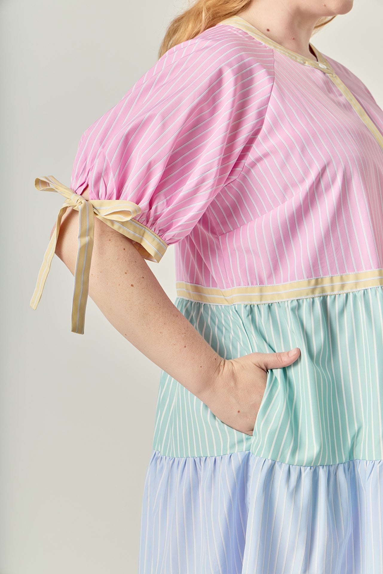ENGLISH FACTORY - Multi-Stripe Colorblock Tiered Midi Dress - DRESSES available at Objectrare