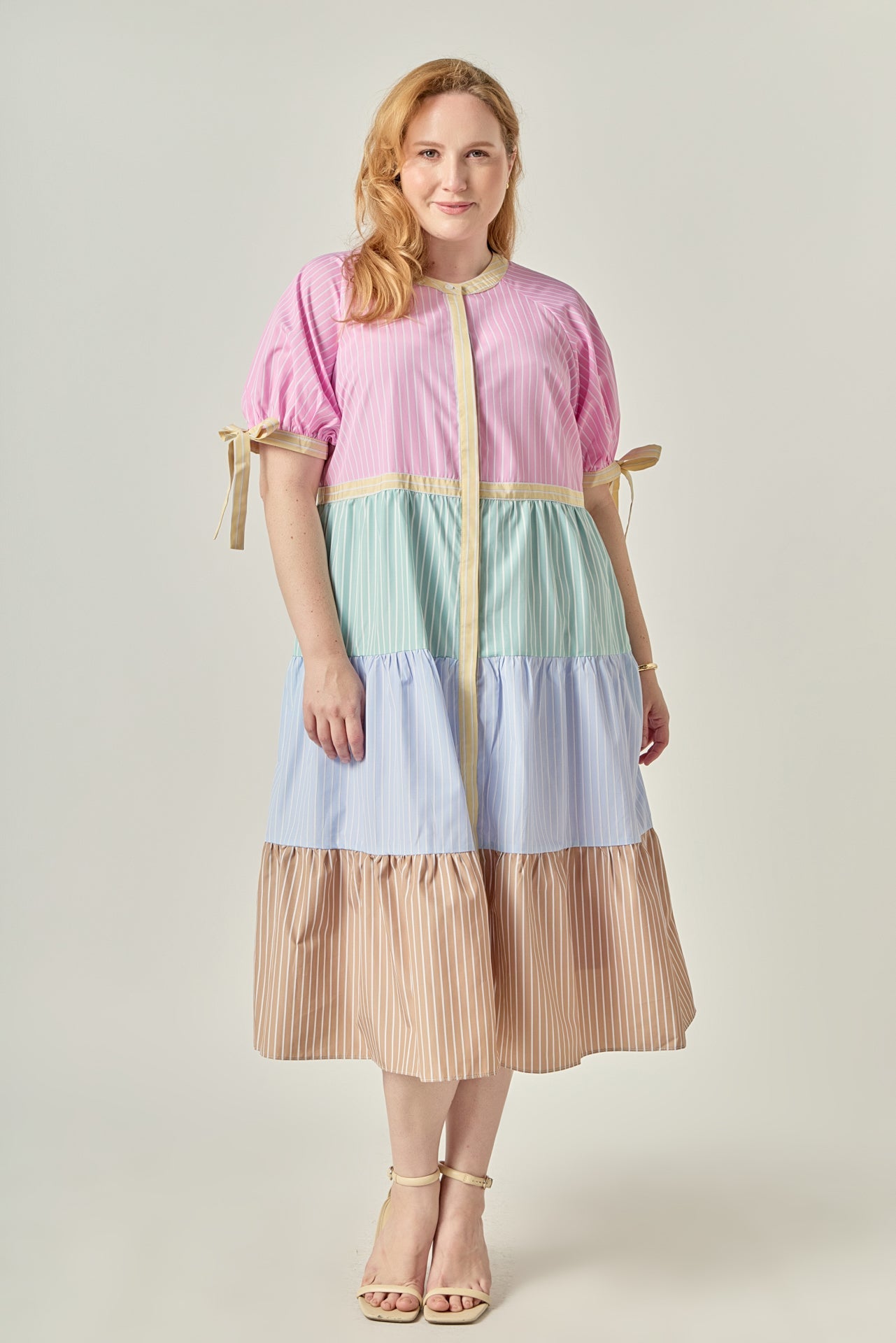 Plus Size Multi-Stripe Colorblock Tiered Midi Dress