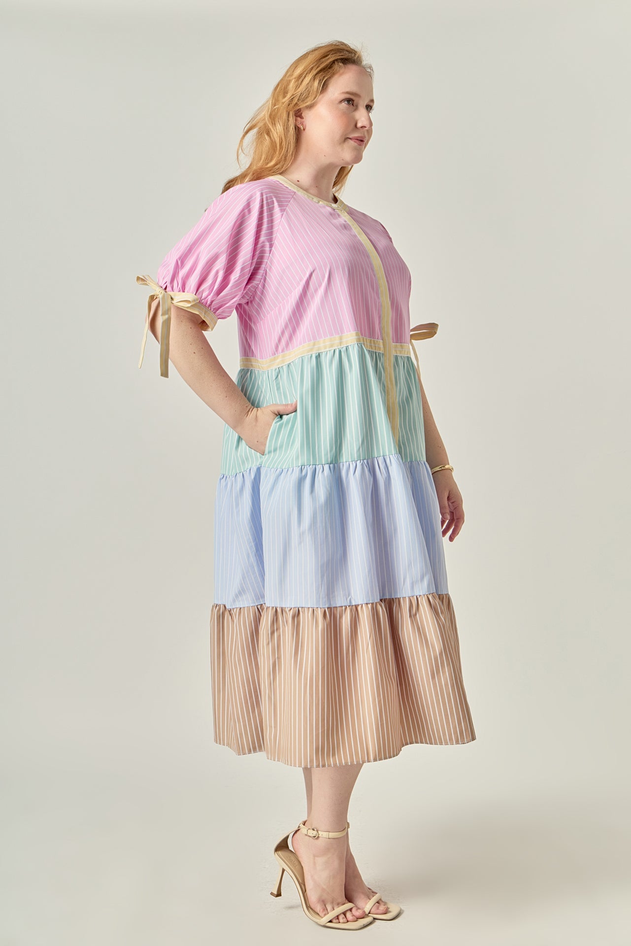 ENGLISH FACTORY - Multi-Stripe Colorblock Tiered Midi Dress - DRESSES available at Objectrare