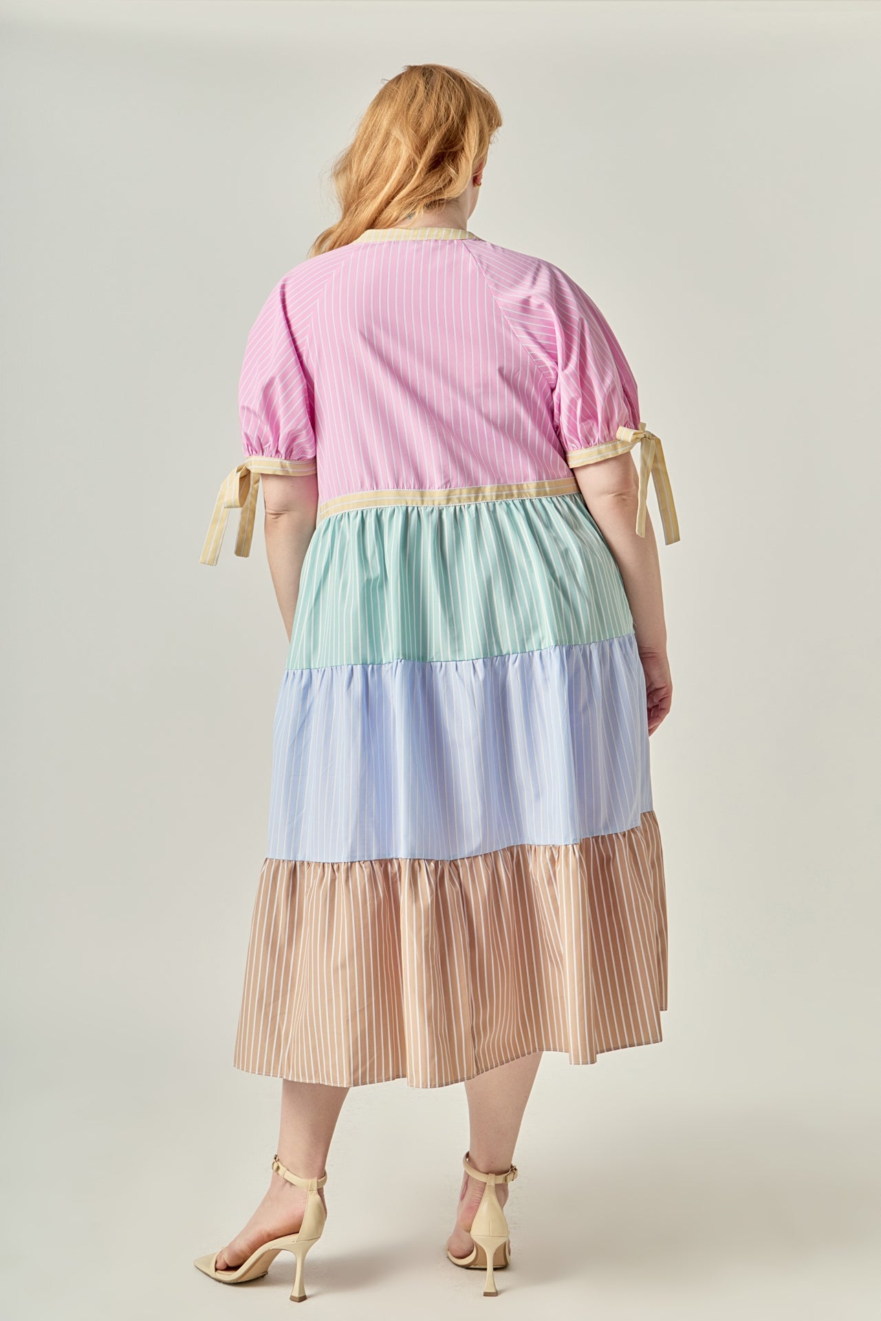 ENGLISH FACTORY - Multi-Stripe Colorblock Tiered Midi Dress - DRESSES available at Objectrare