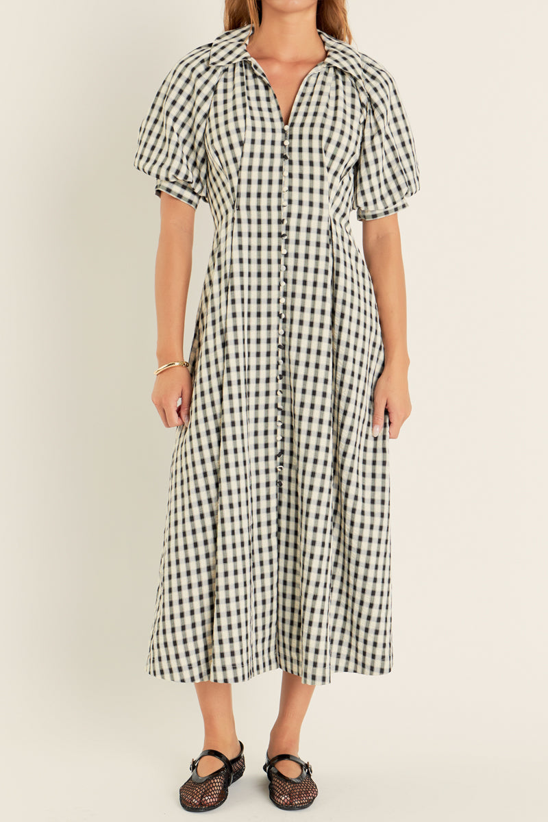 ENGLISH FACTORY - Gingham Check Midi Dress - DRESSES available at Objectrare