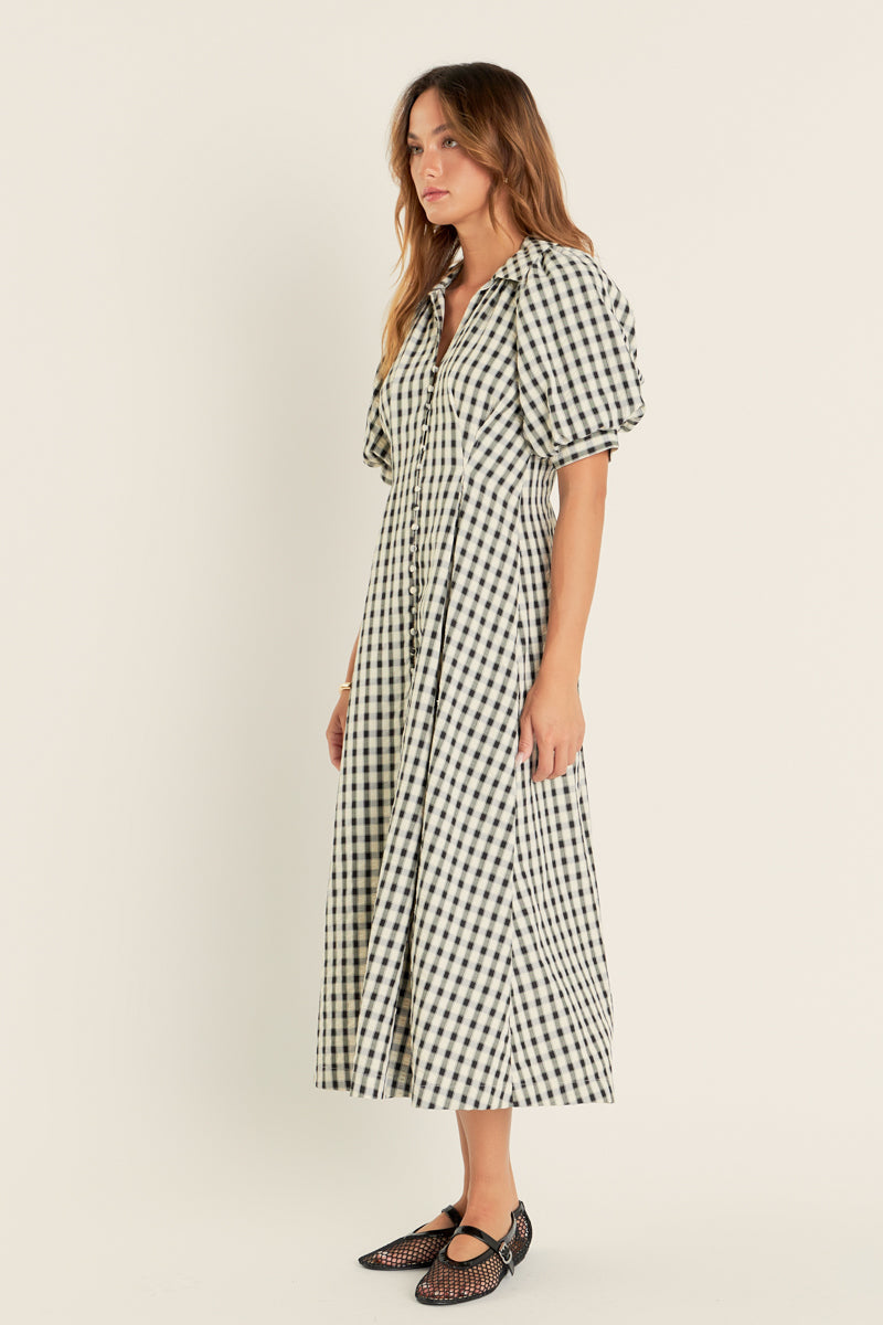 ENGLISH FACTORY - Gingham Check Midi Dress - DRESSES available at Objectrare