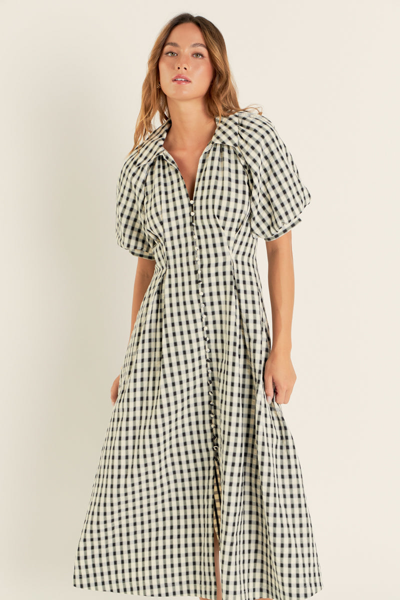 ENGLISH FACTORY - Gingham Check Midi Dress - DRESSES available at Objectrare