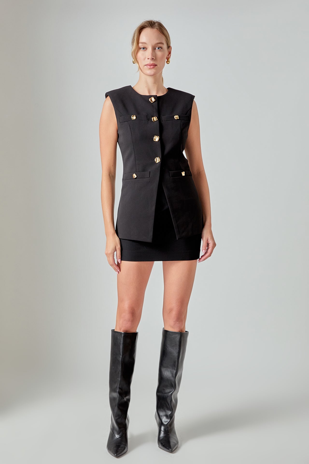 ENDLESS ROSE - Gold Button Detail Long Vest - JACKETS available at Objectrare
