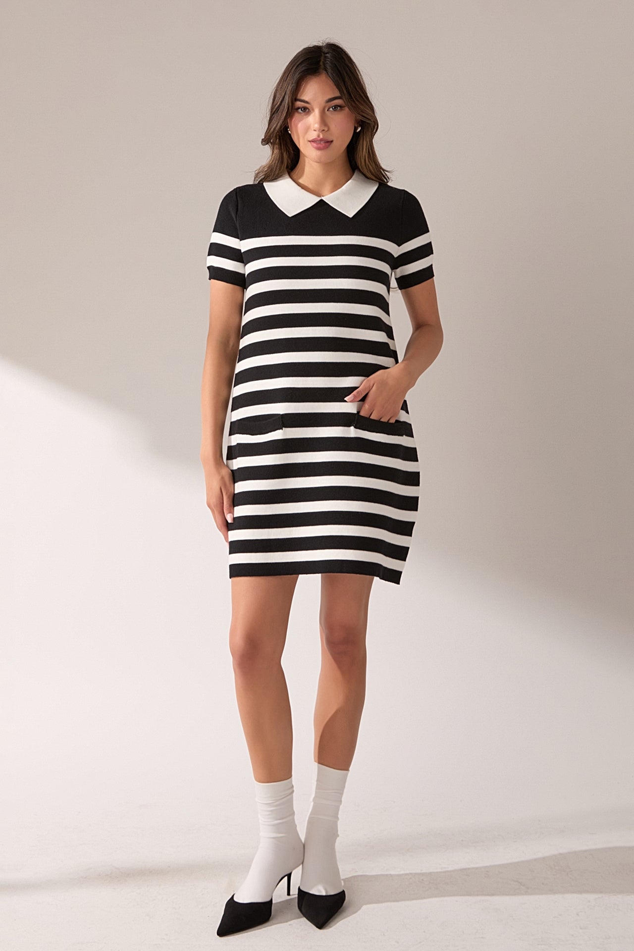 ENGLISH FACTORY - Stripe Collar Mini Dress - DRESSES available at Objectrare