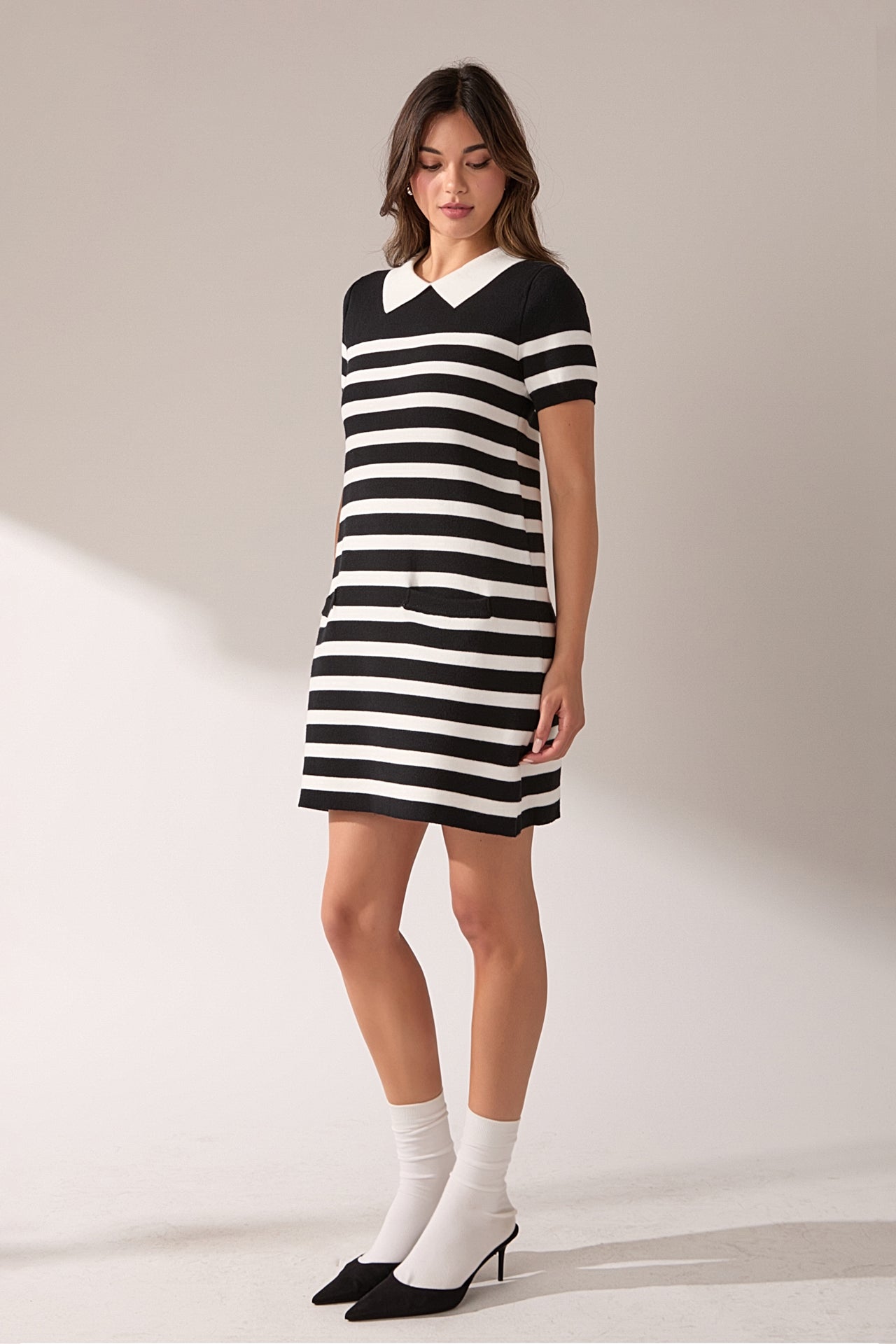 ENGLISH FACTORY - Stripe Collar Mini Dress - DRESSES available at Objectrare