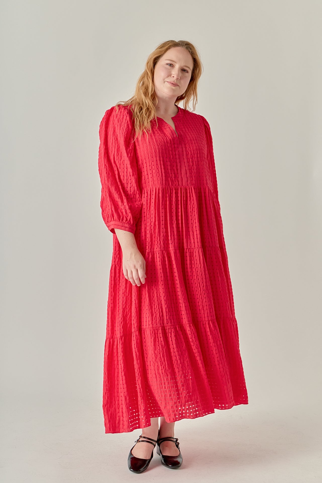 english factory dresses Long-Sleeve Collared Center-Pleat A-Line Midi Dress perfect for any occasion ENGLISH FACTORY Women's Plus Size