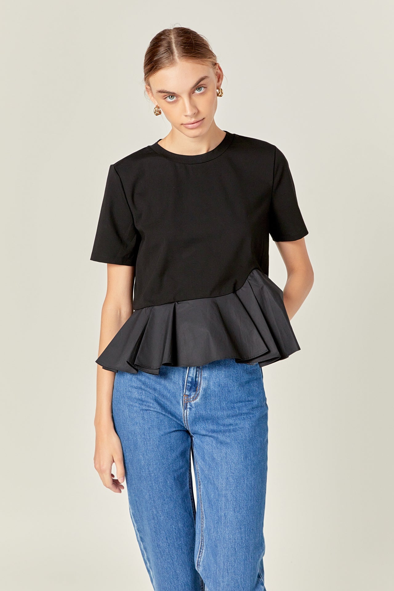 ENGLISH FACTORY - Mixed Media Ruffled Top - TOPS available at Objectrare