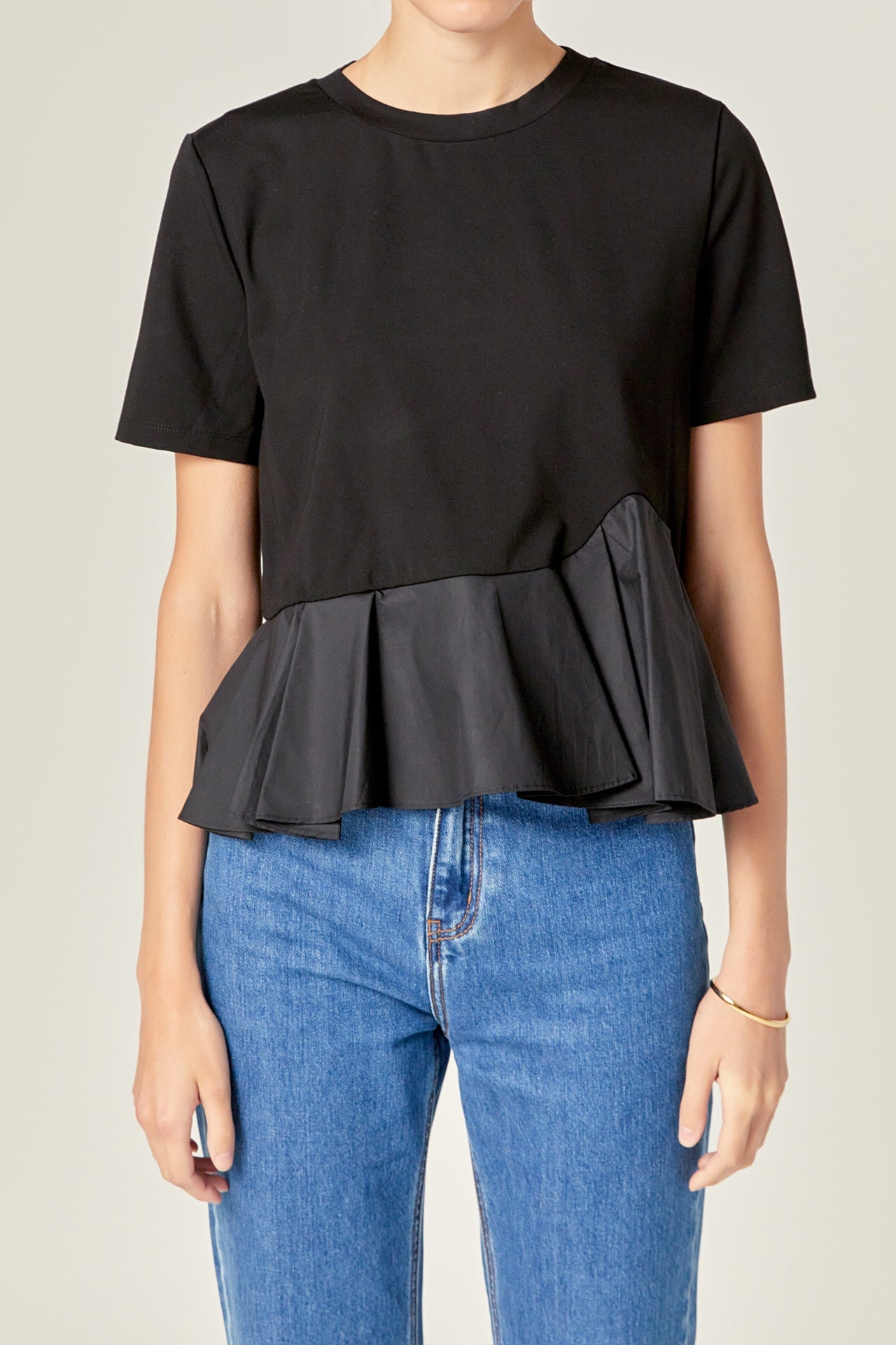 ENGLISH FACTORY - Mixed Media Ruffled Top - TOPS available at Objectrare