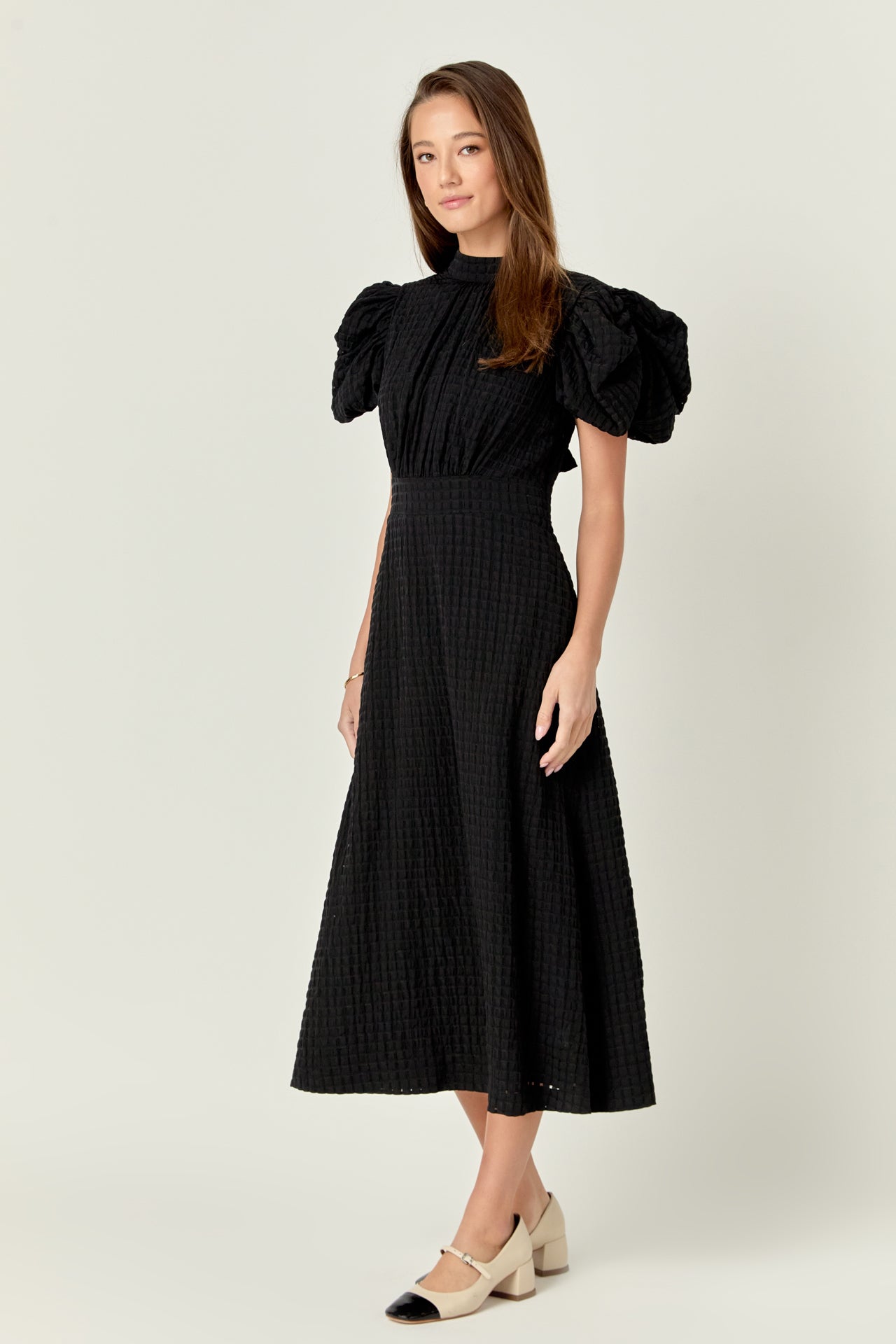 ENGLISH FACTORY - Puff Sleeves Midi Dress - DRESSES available at Objectrare