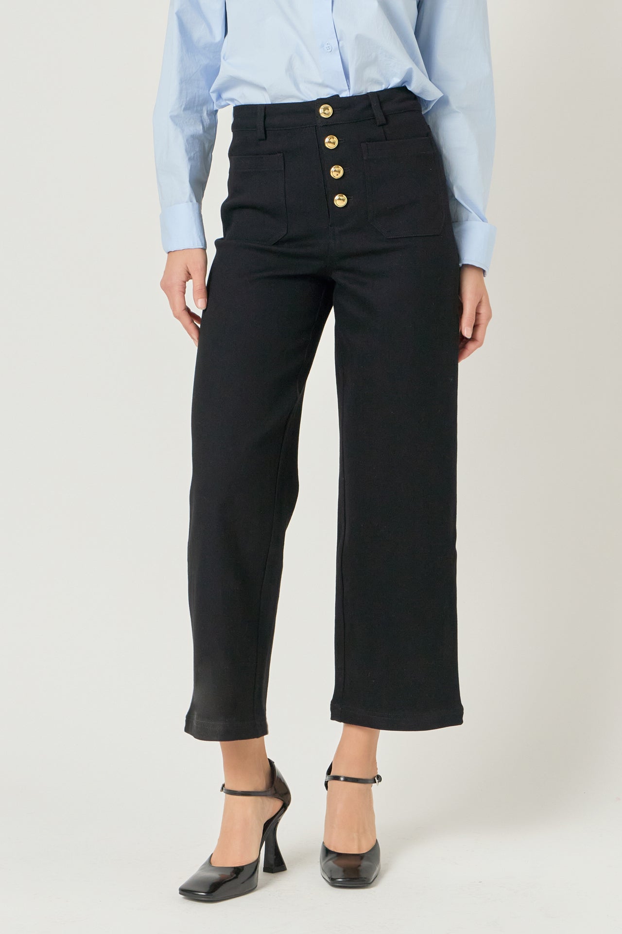 ENGLISH FACTORY - Stretched Gold Button Culotte Pants - PANTS available at Objectrare