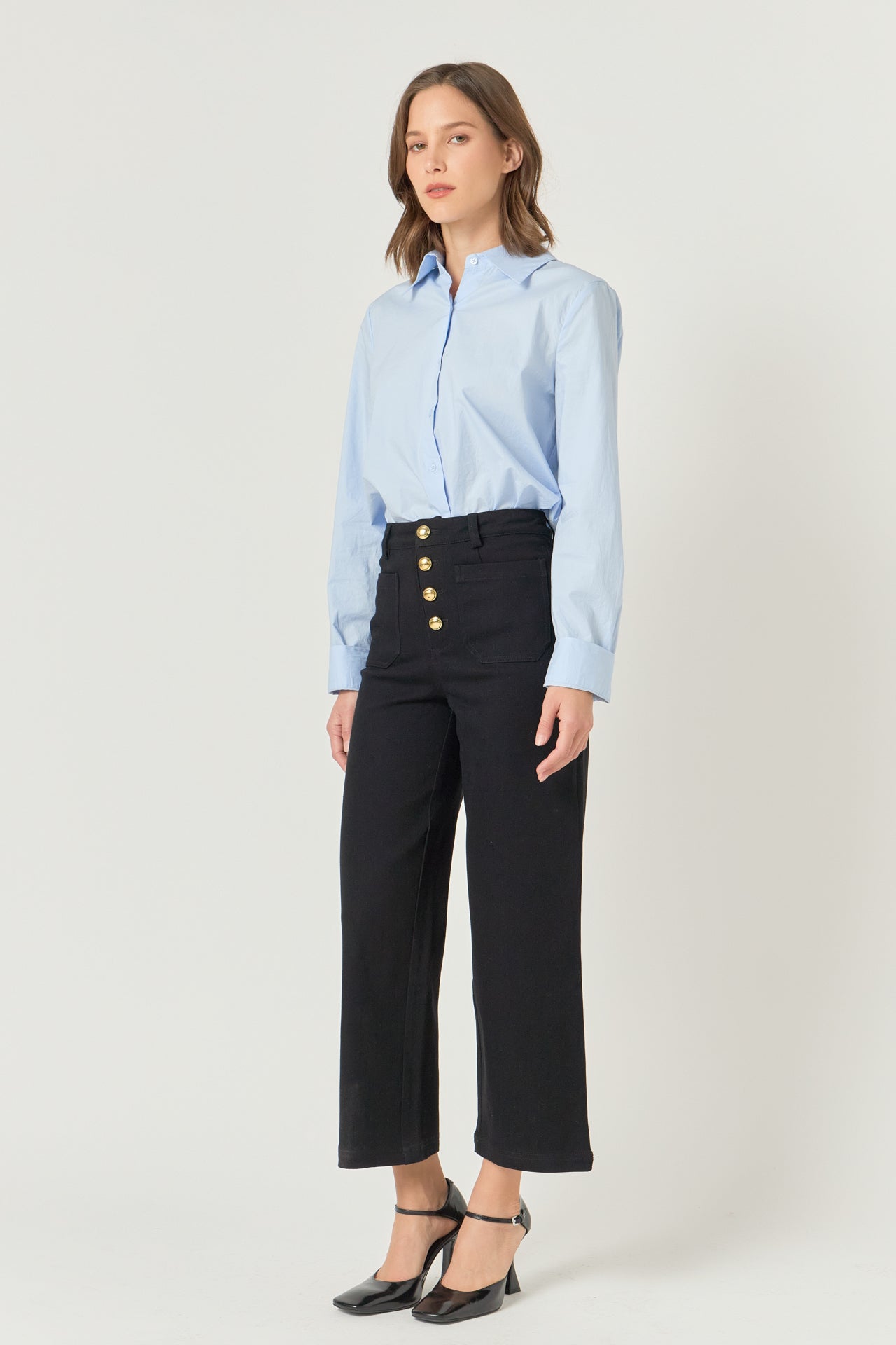 ENGLISH FACTORY - Stretched Gold Button Culotte Pants - PANTS available at Objectrare