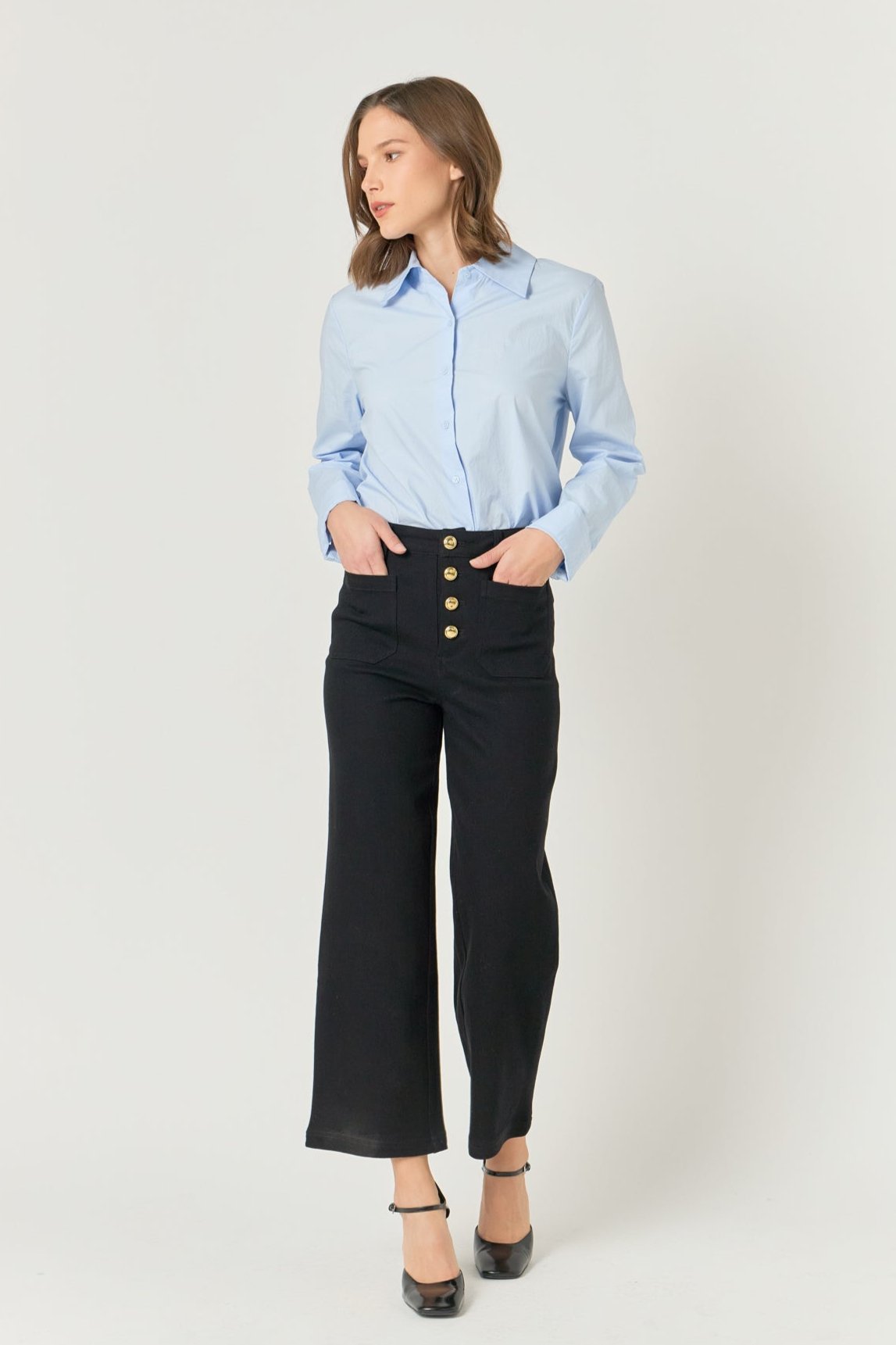 ENGLISH FACTORY - Stretched Gold Button Culotte Pants - PANTS available at Objectrare
