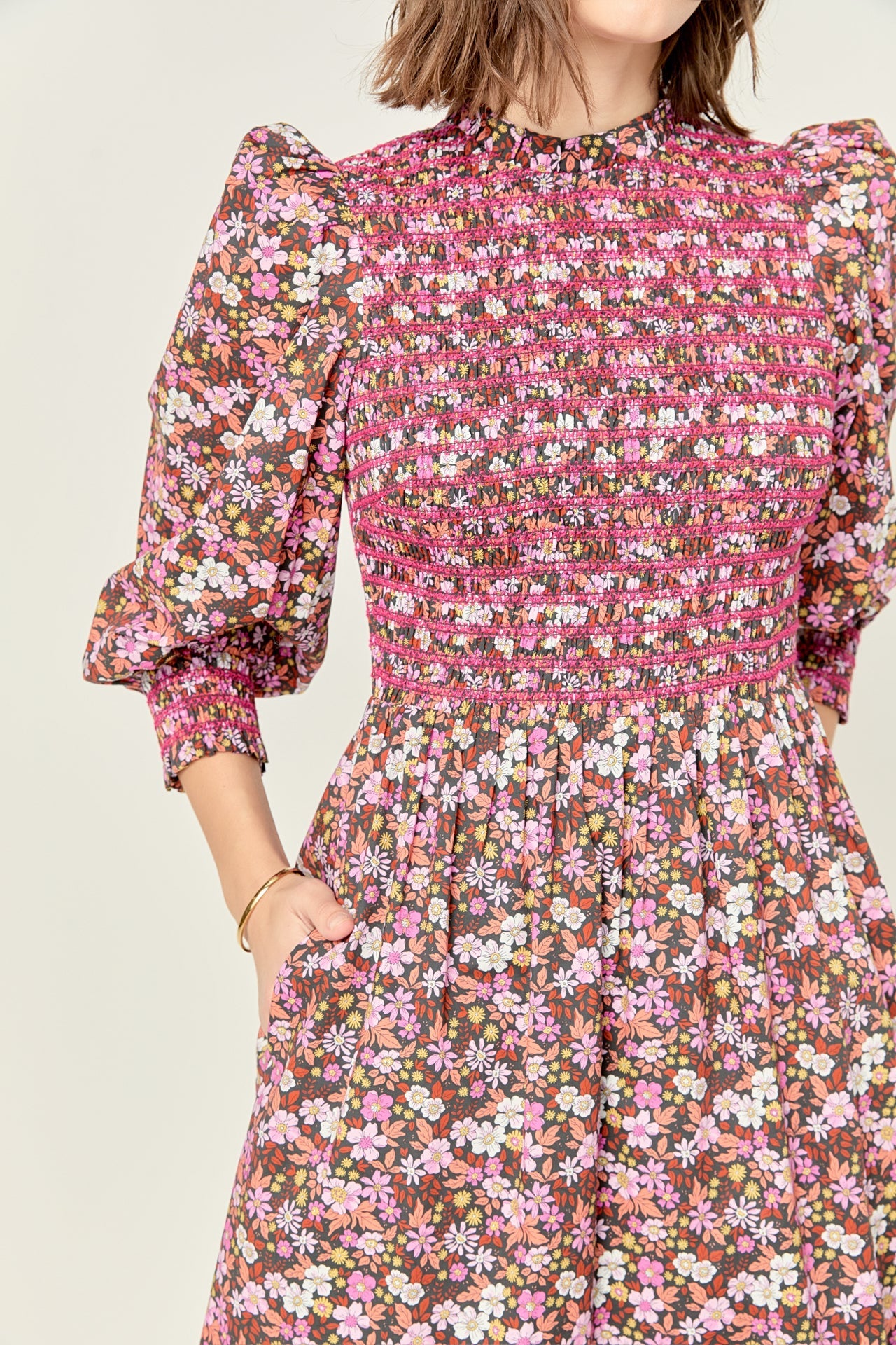 ENGLISH FACTORY - Smocked Floral Midi Dress - DRESSES available at Objectrare