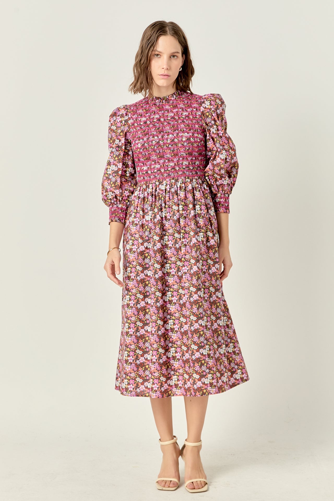 ENGLISH FACTORY - Smocked Floral Midi Dress - DRESSES available at Objectrare