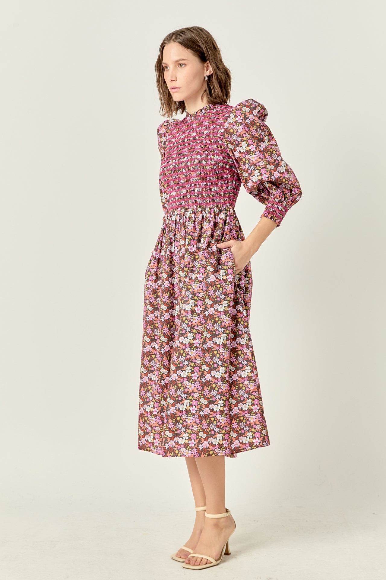 ENGLISH FACTORY - Smocked Floral Midi Dress - DRESSES available at Objectrare