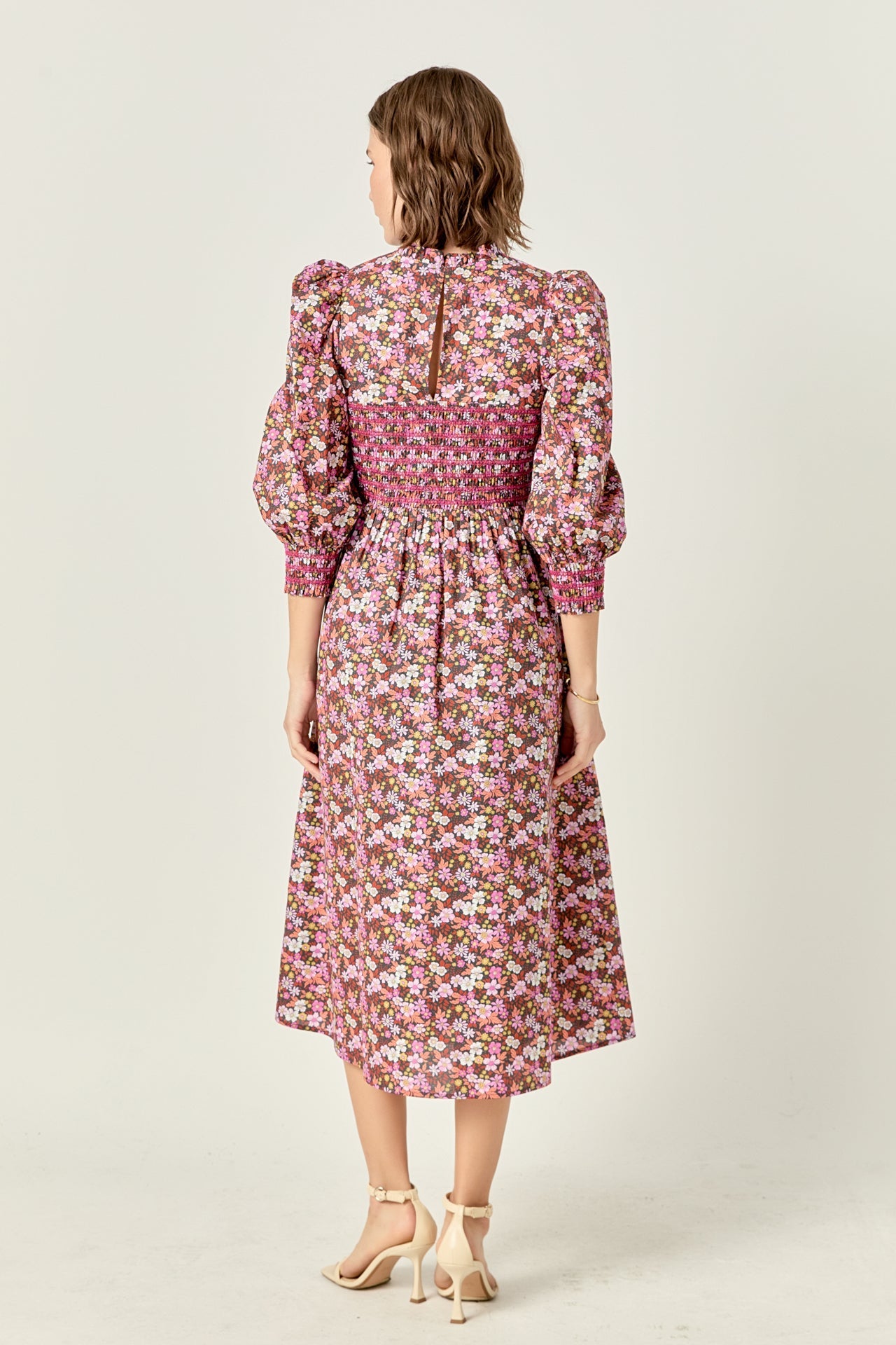 ENGLISH FACTORY - Smocked Floral Midi Dress - DRESSES available at Objectrare