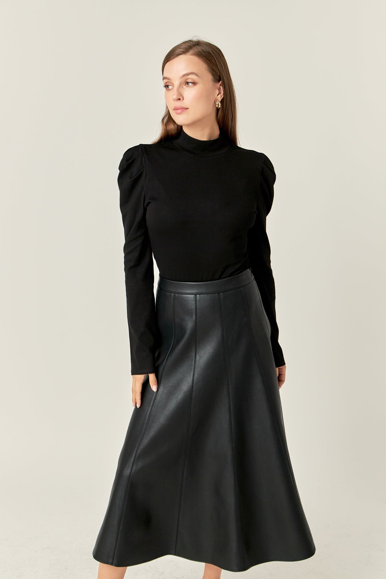 ENGLISH FACTORY - Flare Faux Leather Midi Skirt - SKIRTS available at Objectrare