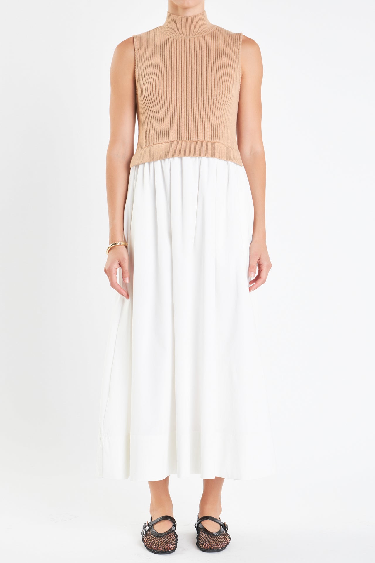 Mixed Media Turtle Neck Midi Dress