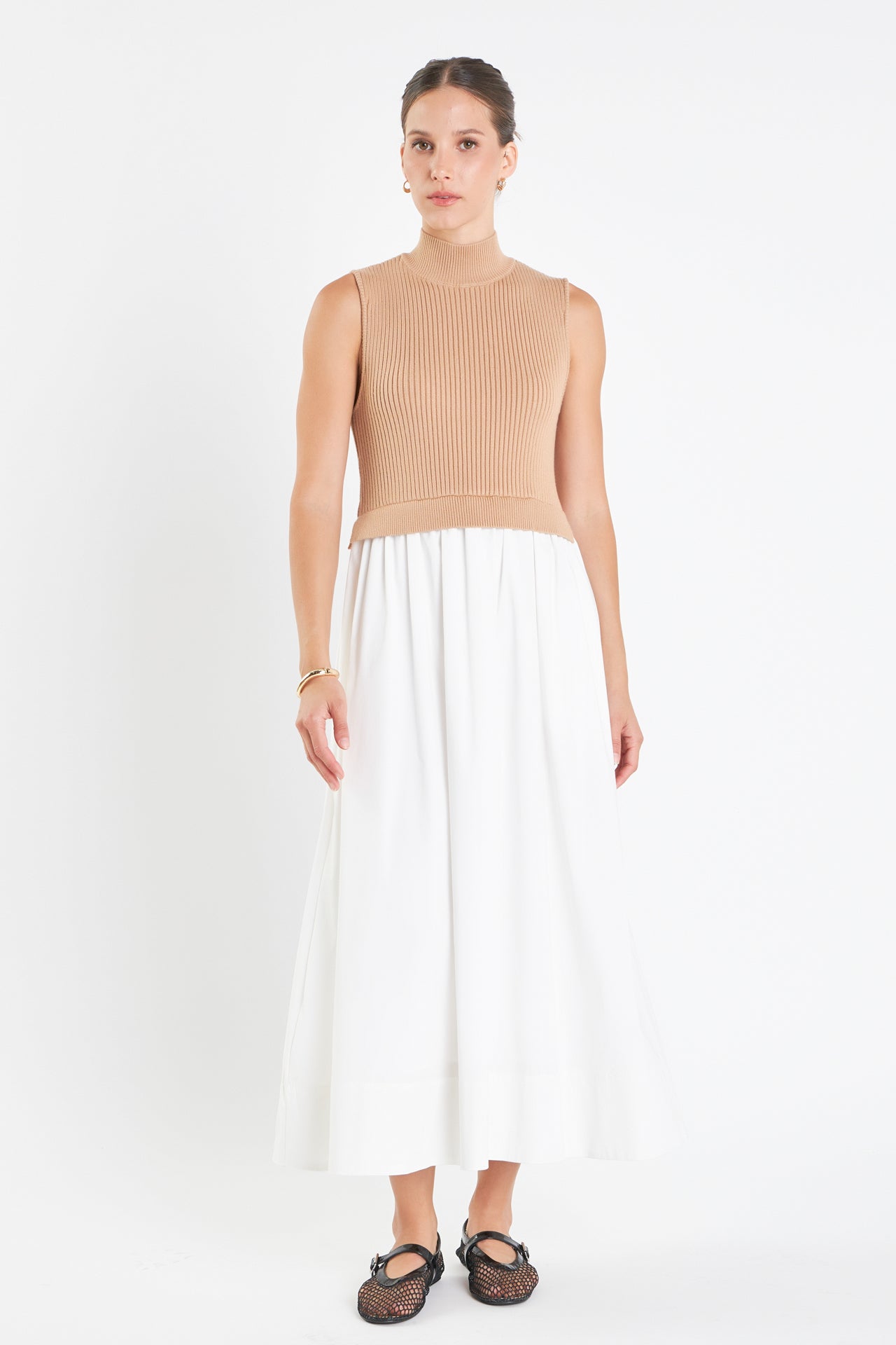 Mixed Media Turtle Neck Midi Dress