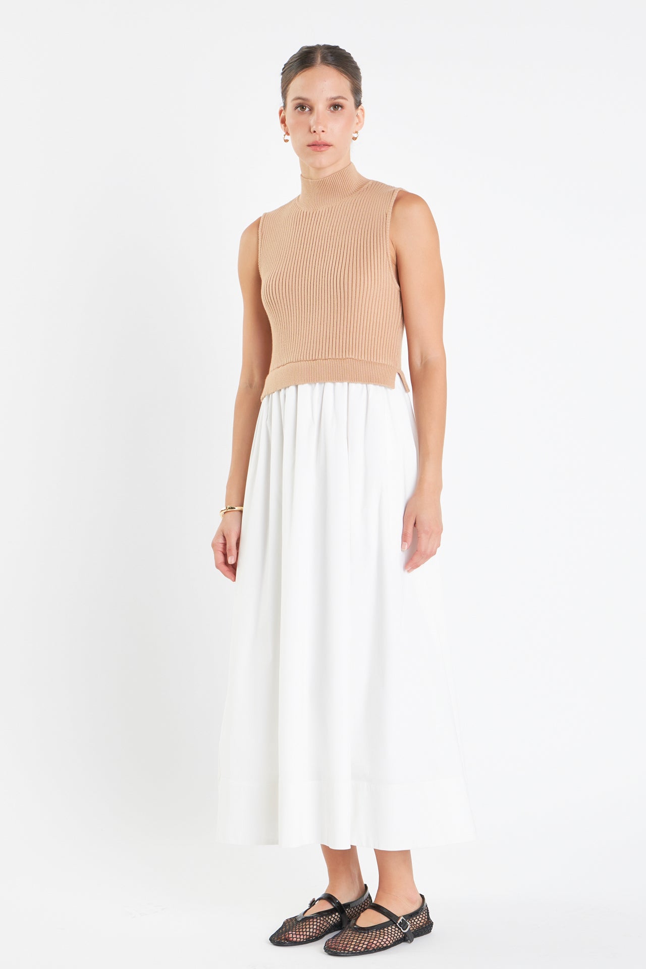 Mixed Media Turtle Neck Midi Dress